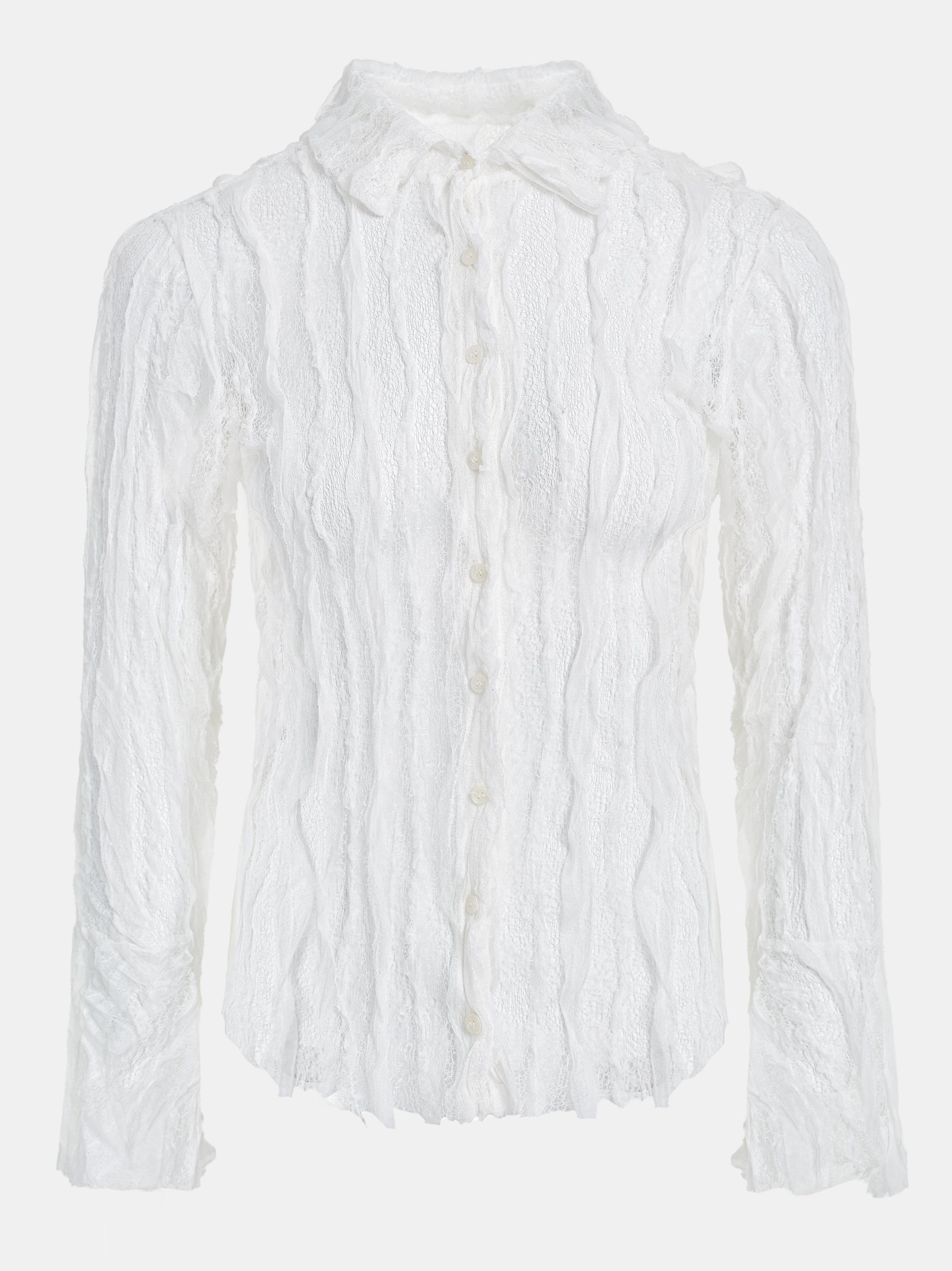 Sheer Lace Frill Shirt, White