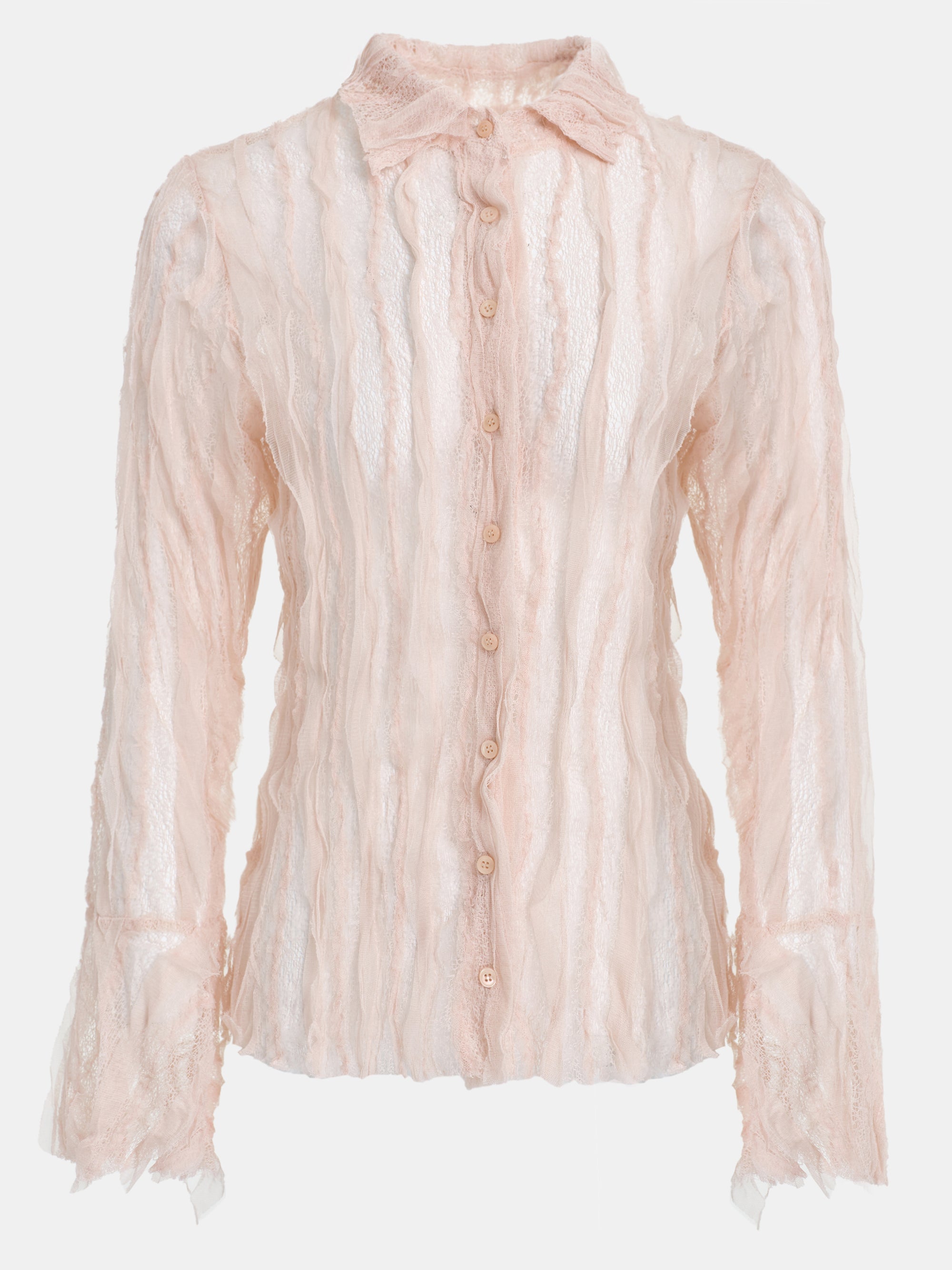 Sheer Lace Frill Shirt, Pink