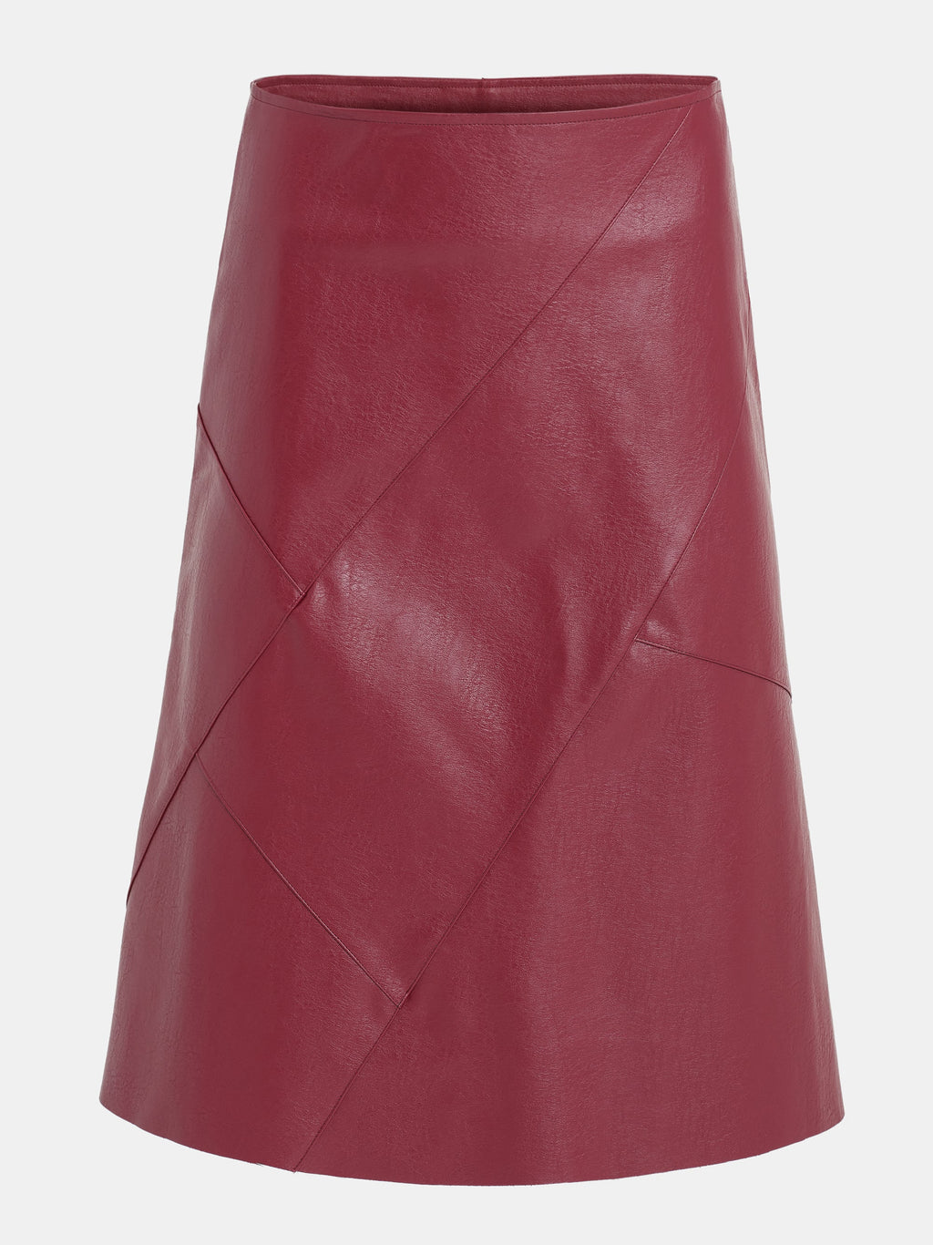 Paneled Faux-Leather Skirt, Red