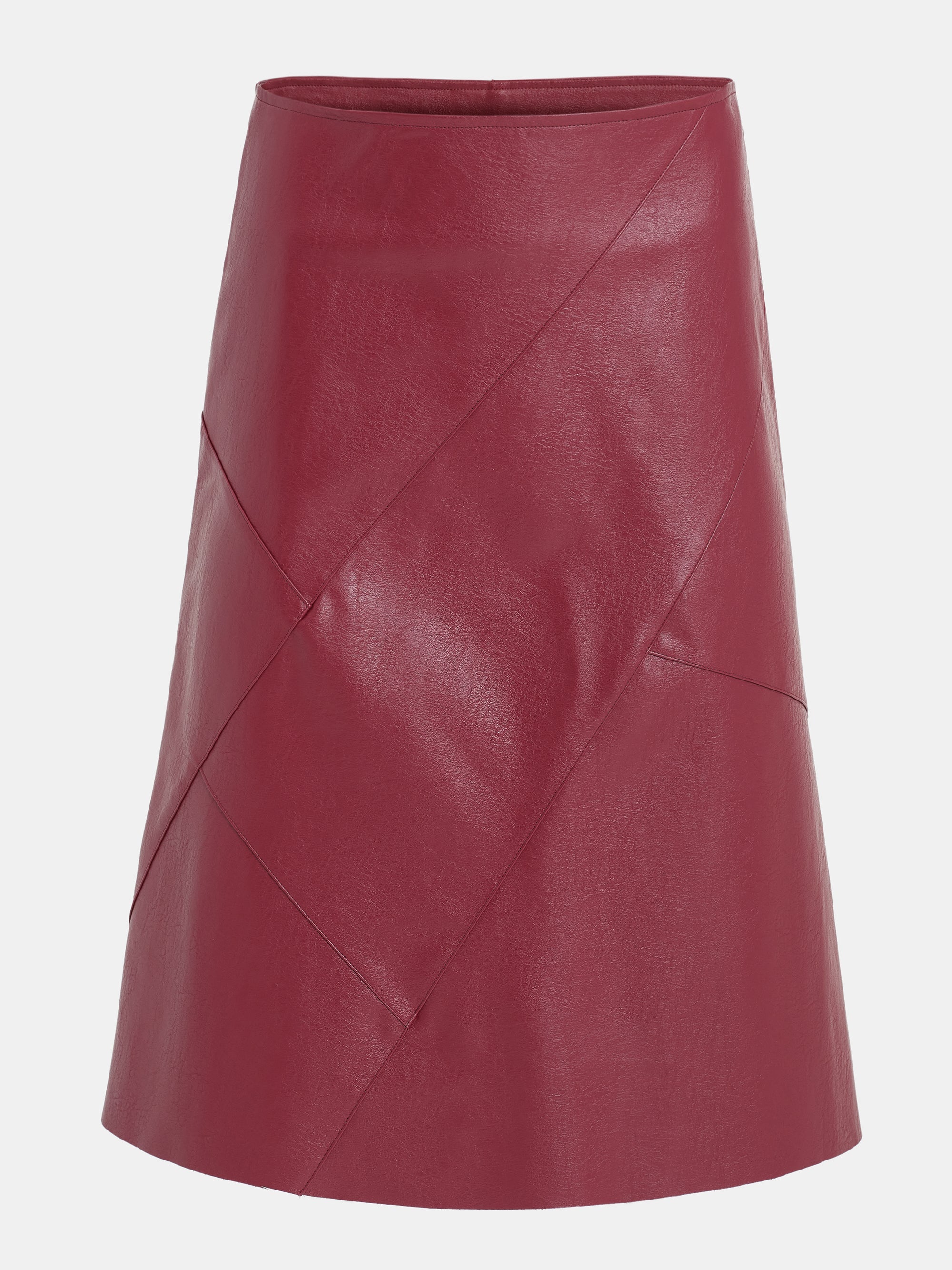 Paneled Faux-Leather Skirt, Red