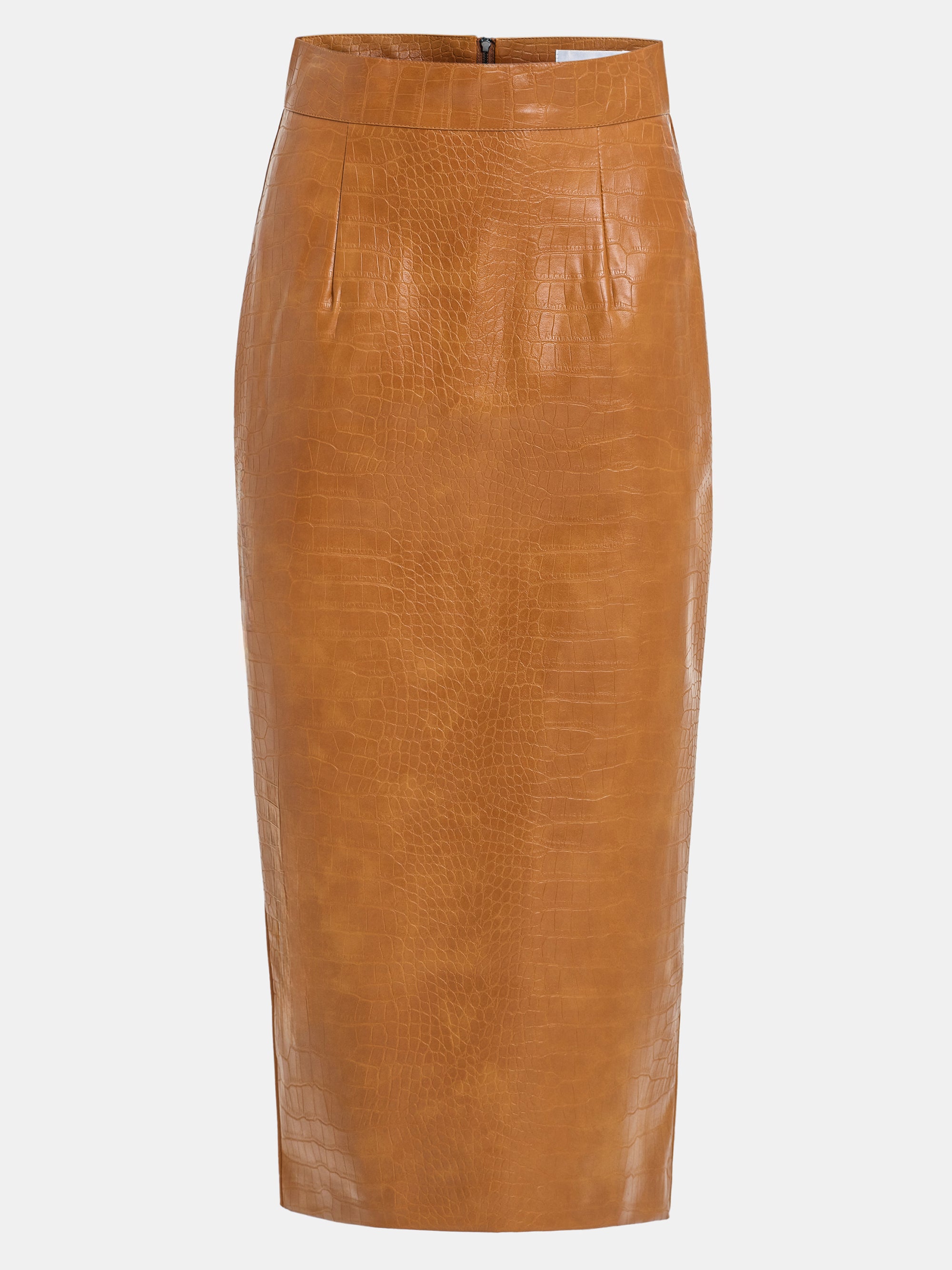 Faux-Leather Pencil Skirt, Brown