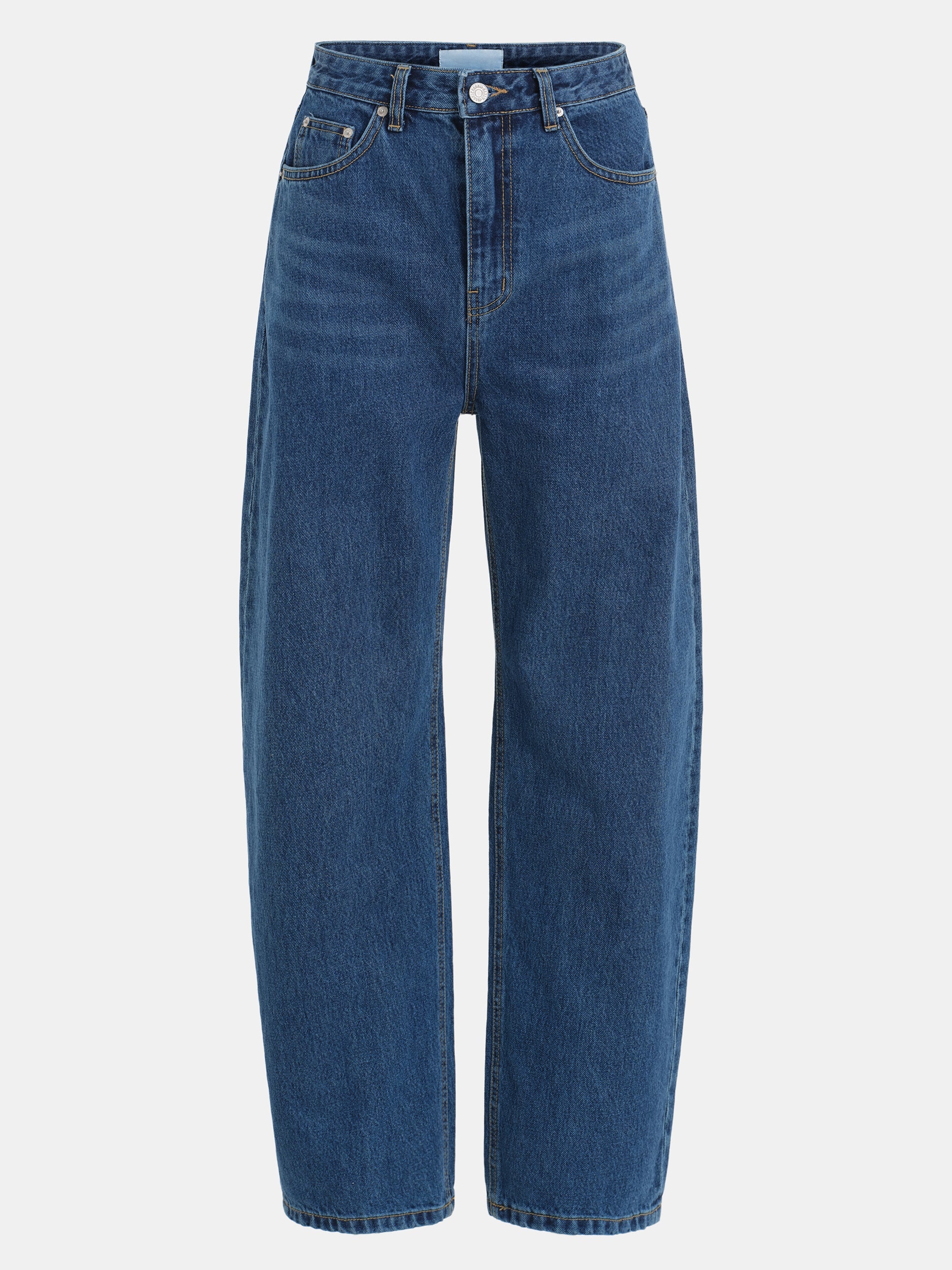 Mid Rise Barrel Jeans, Blue