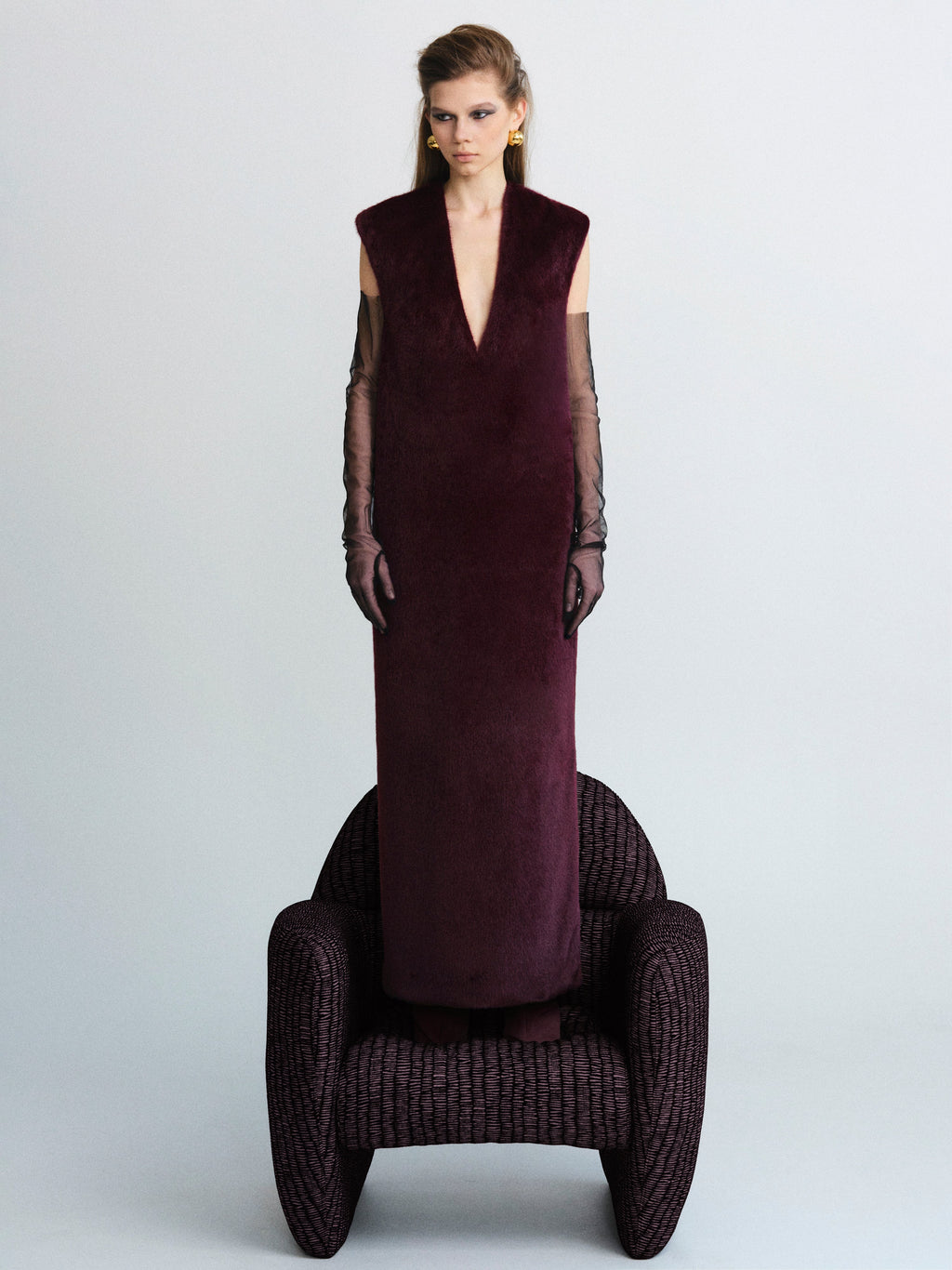 Timeless Bordeaux Shearling Shift Dress