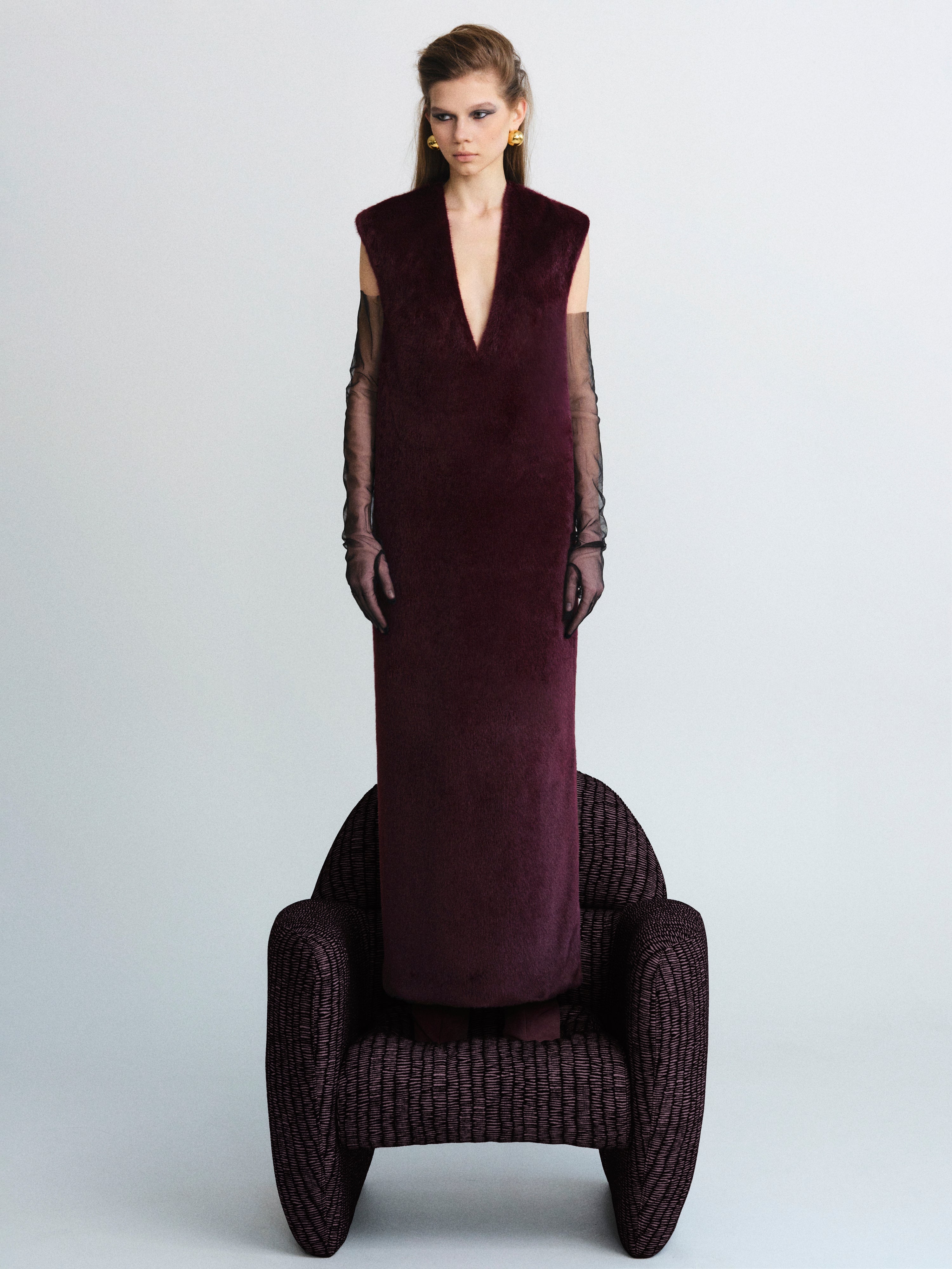 Timeless Bordeaux Shearling Shift Dress