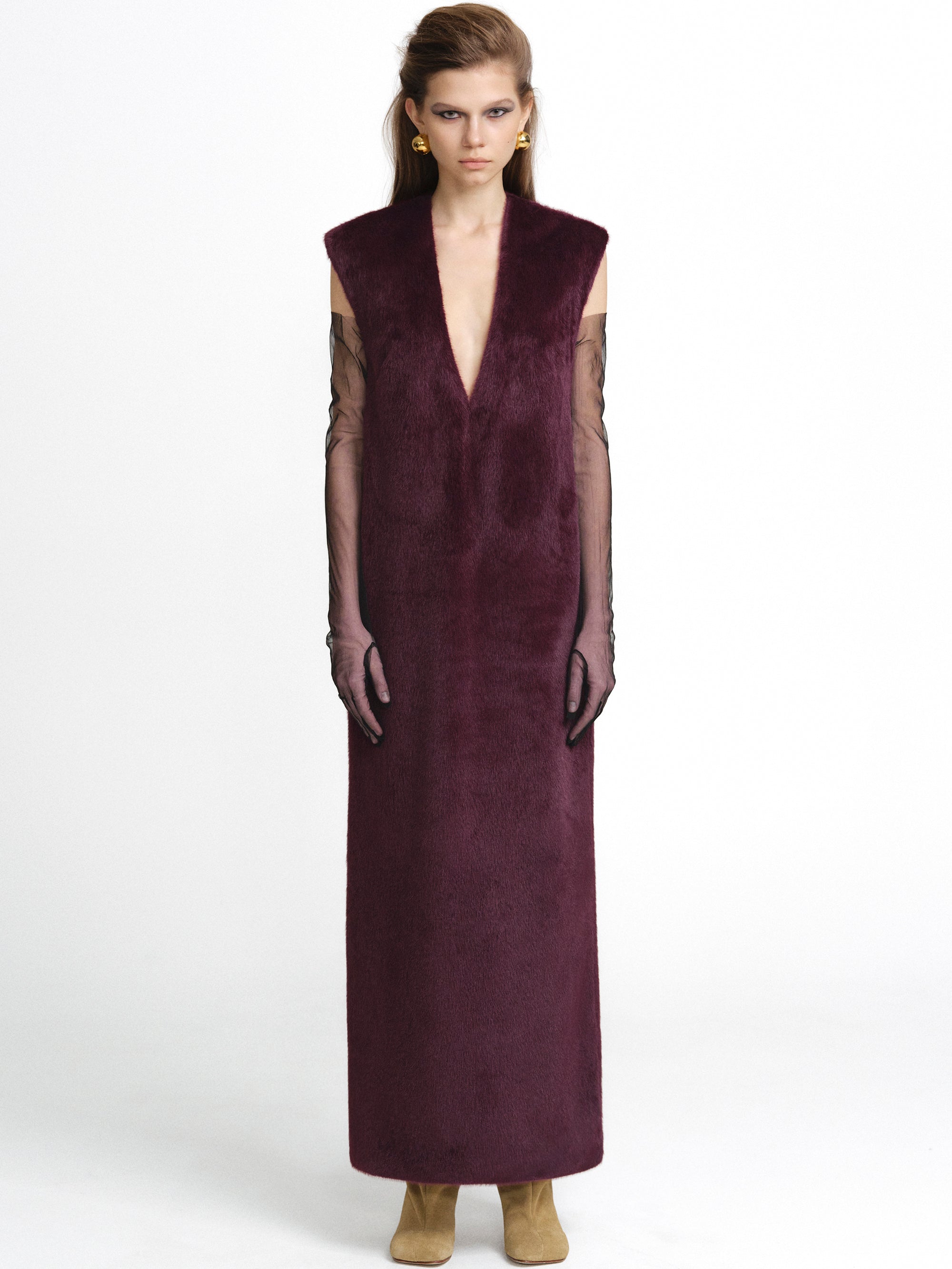 Timeless Bordeaux Shearling Shift Dress