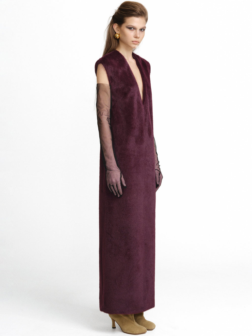 Timeless Bordeaux Shearling Shift Dress