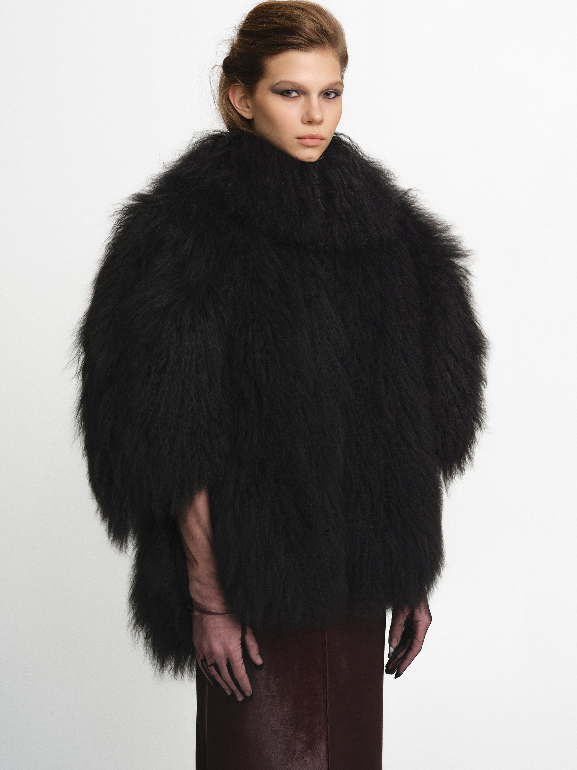 Sculptural Lamb Fur Cocoon Coat