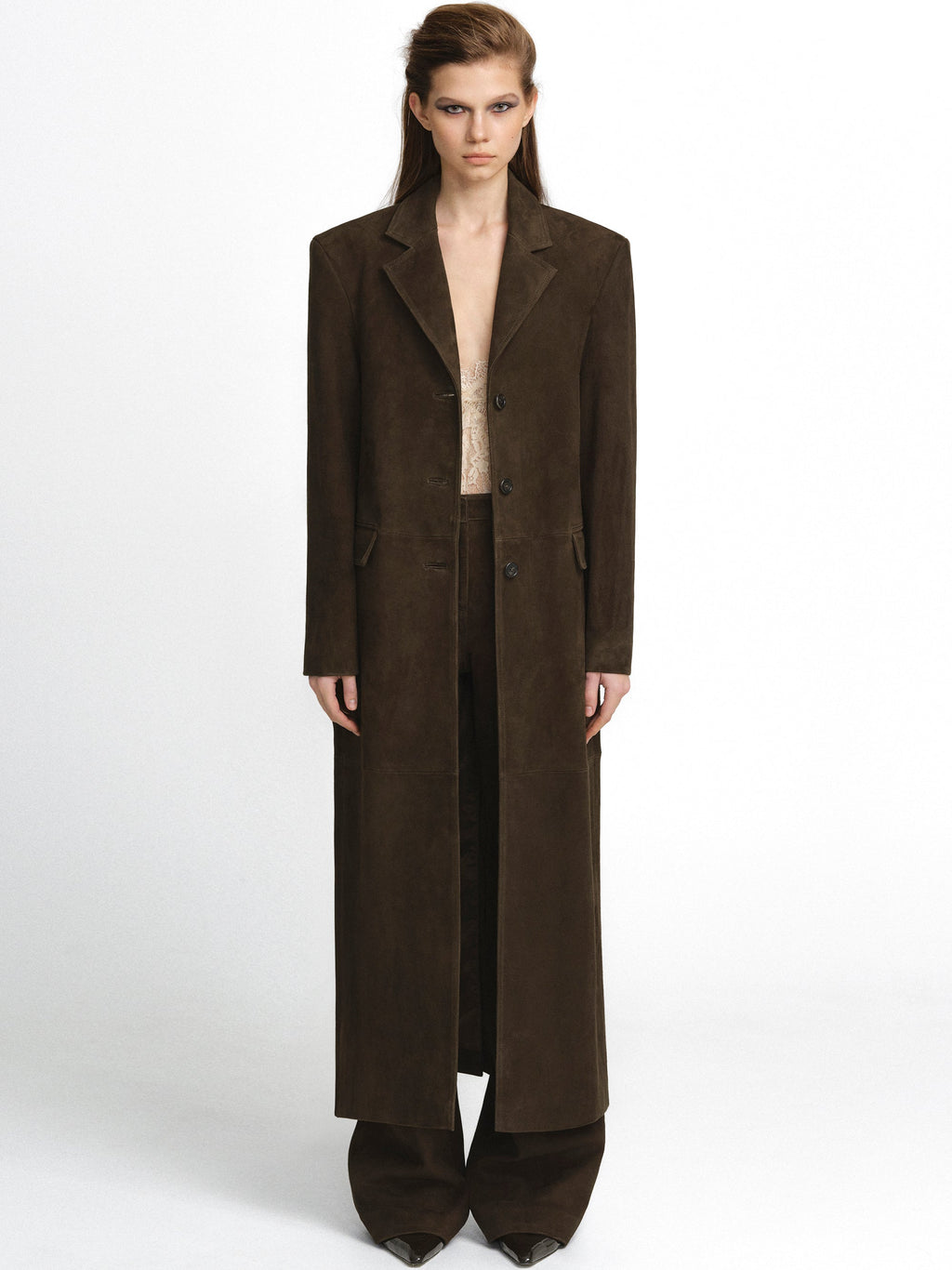 Fluid Modern Goatskin Suede Longline Coat