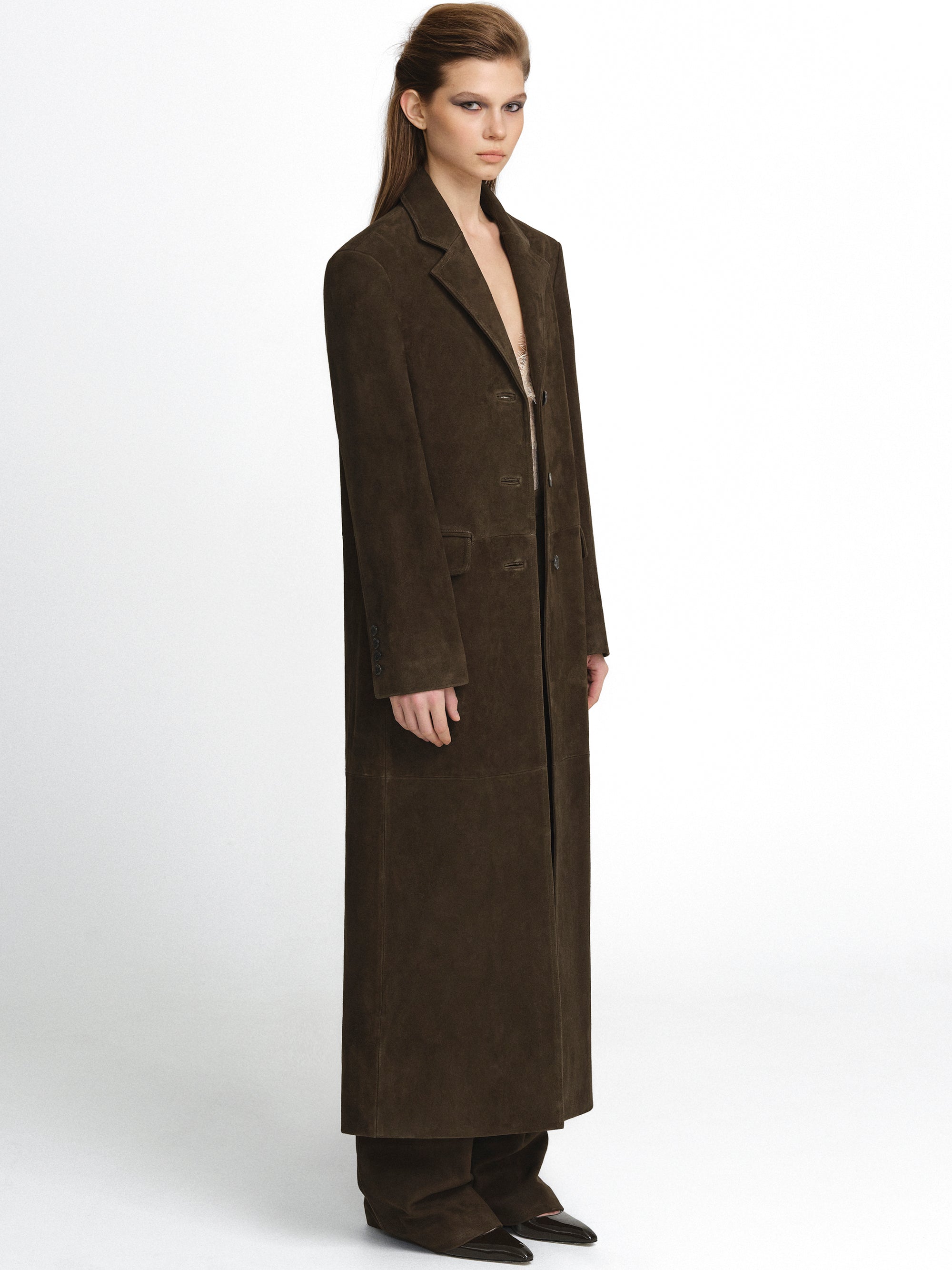 Fluid Modern Goatskin Suede Longline Coat