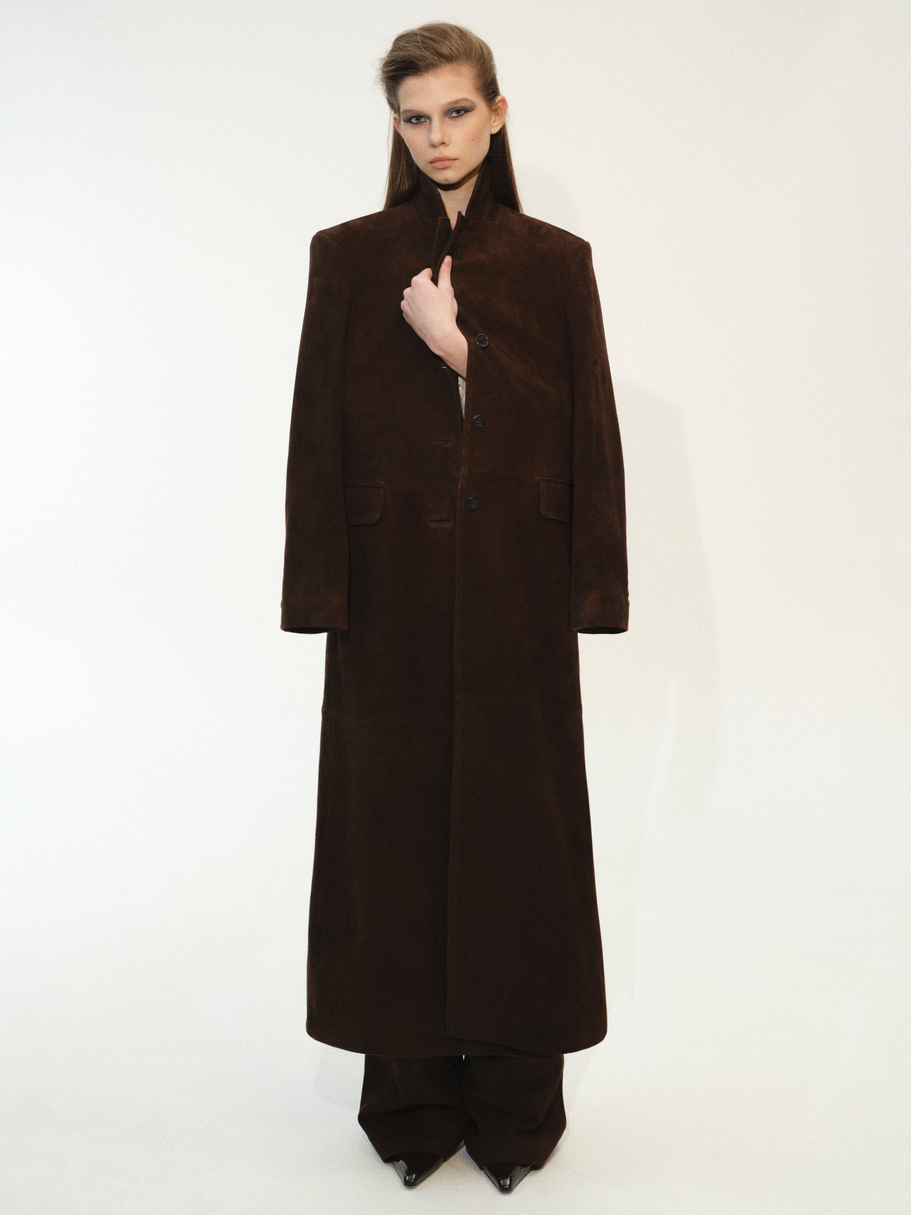 Fluid Modern Goatskin Suede Longline Coat