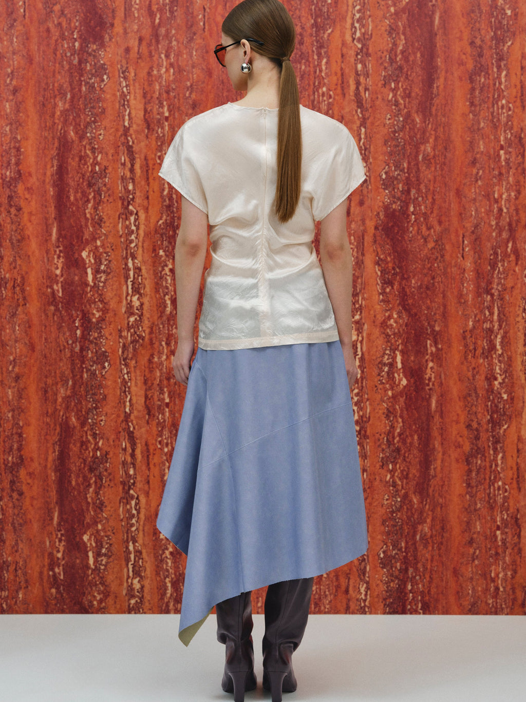 Slouch Waist Satin Top, Ecru