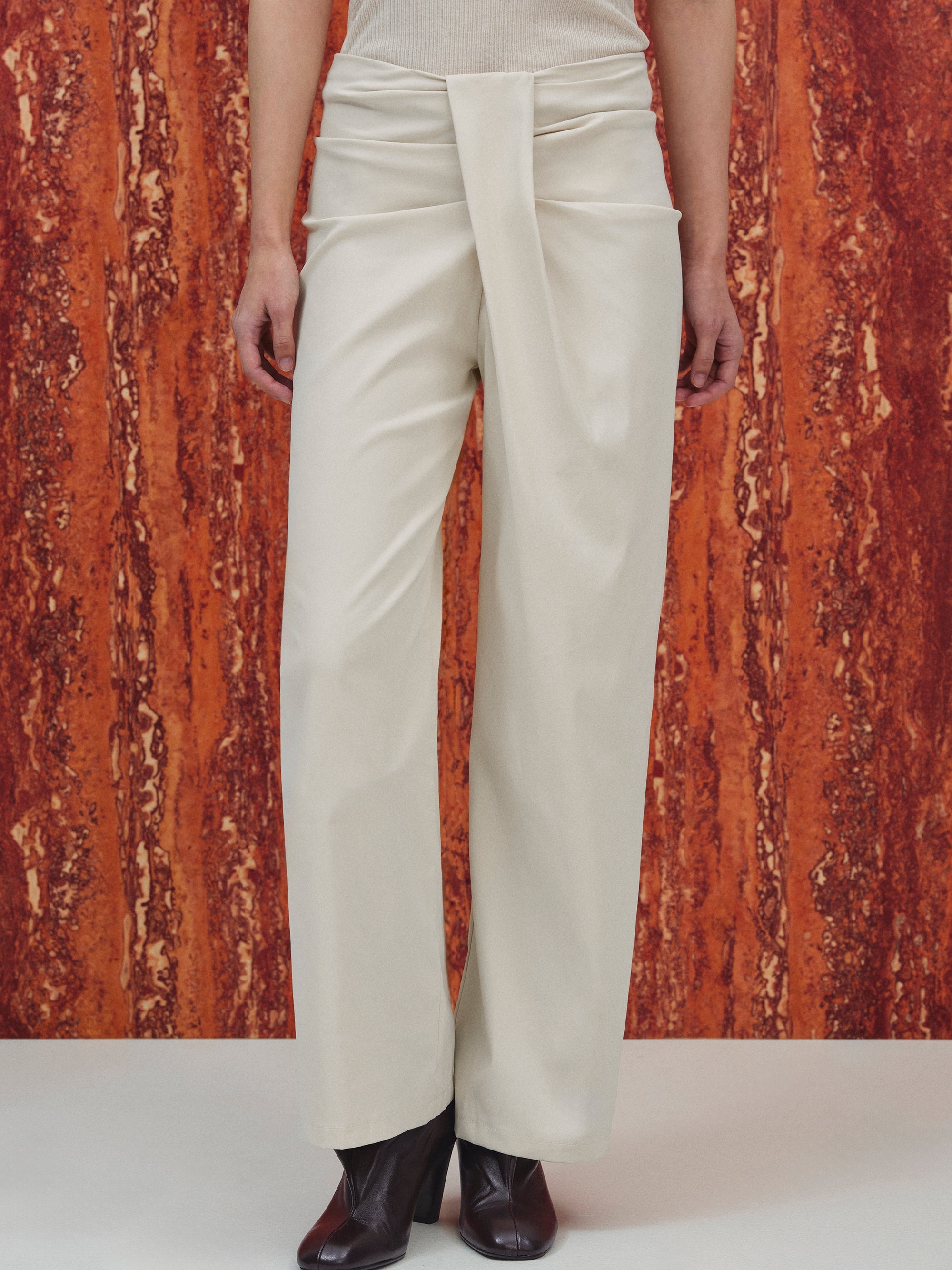Asymmetric Twist Pants, Ivory
