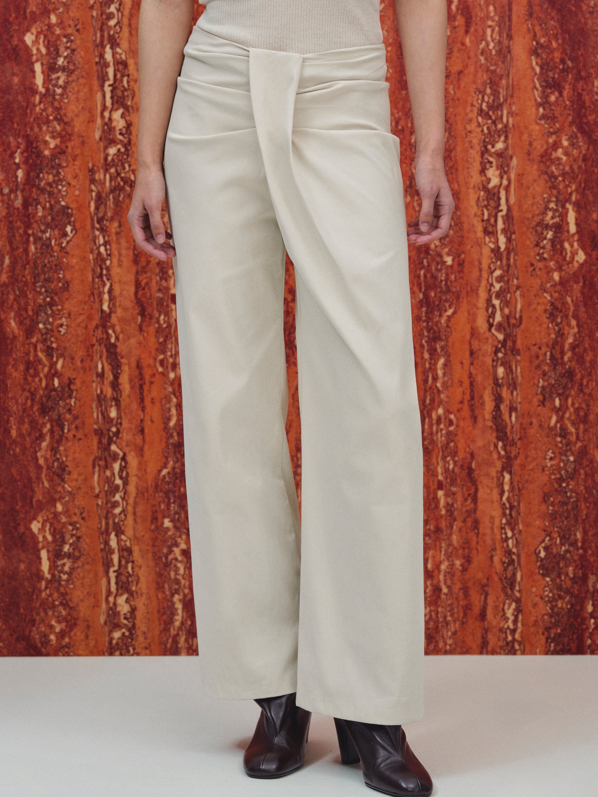 Asymmetric Twist Pants, Ivory