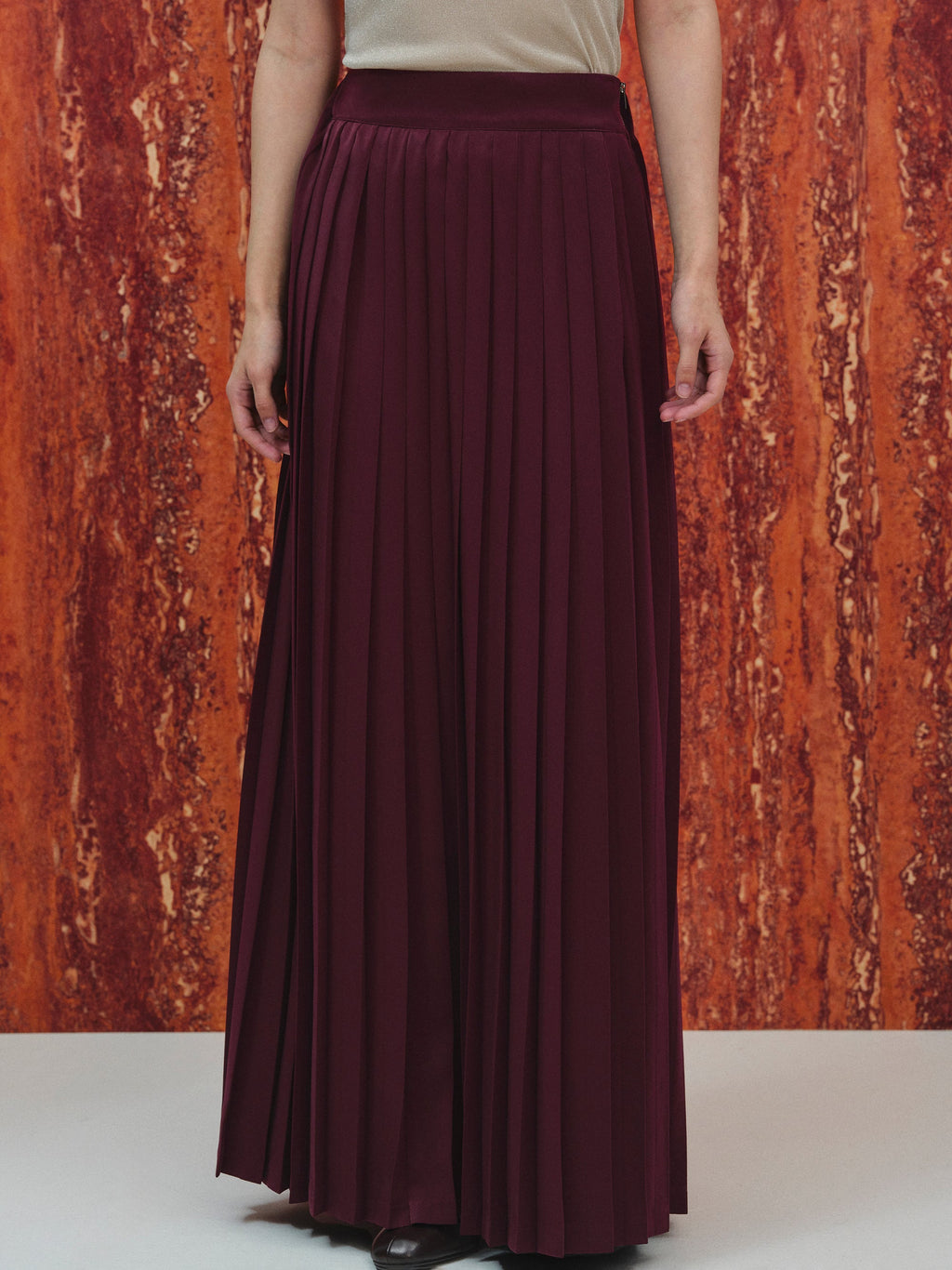 Pleated Maxi Skirt, Burgundy
