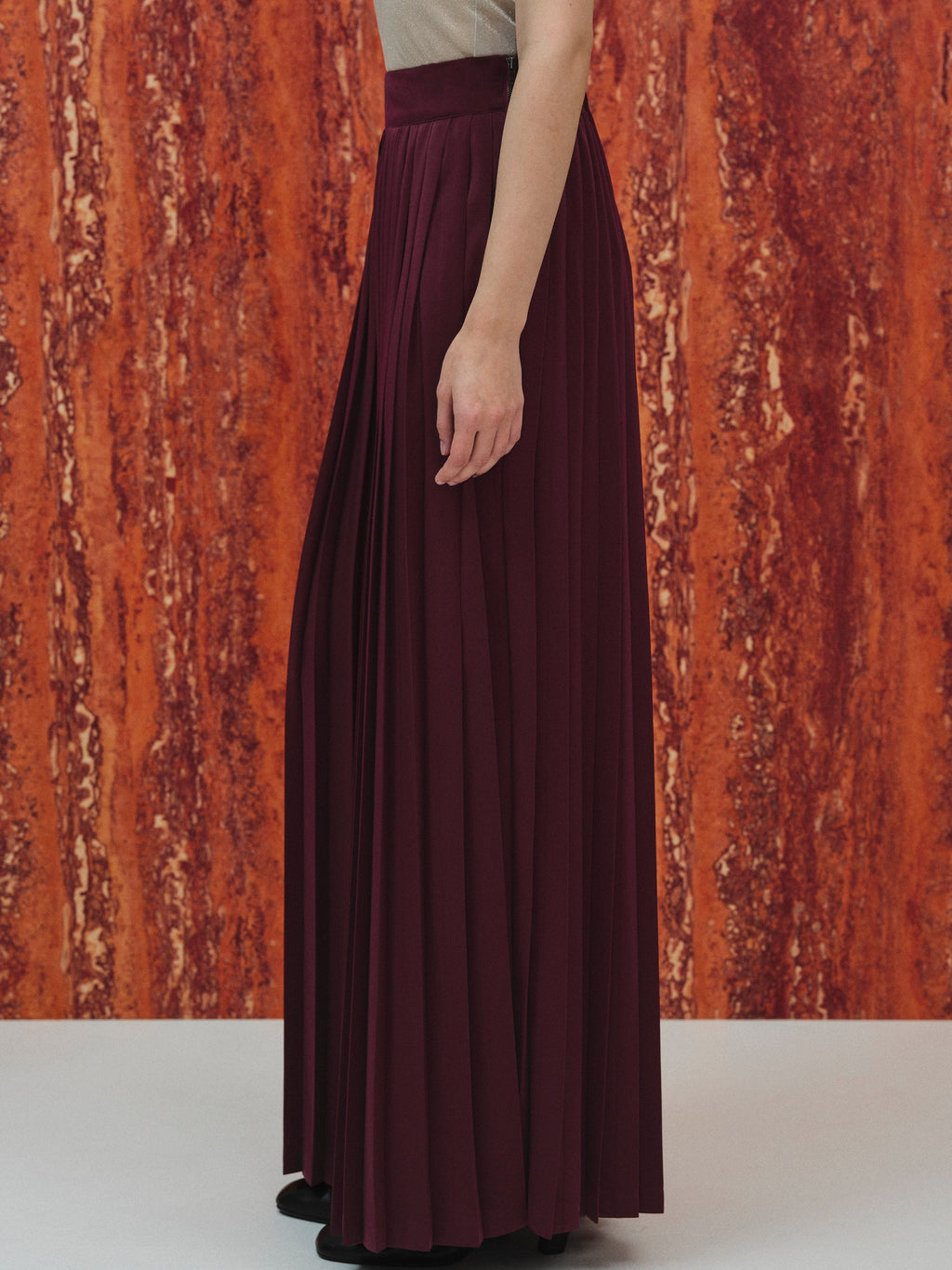Pleated Maxi Skirt, Burgundy