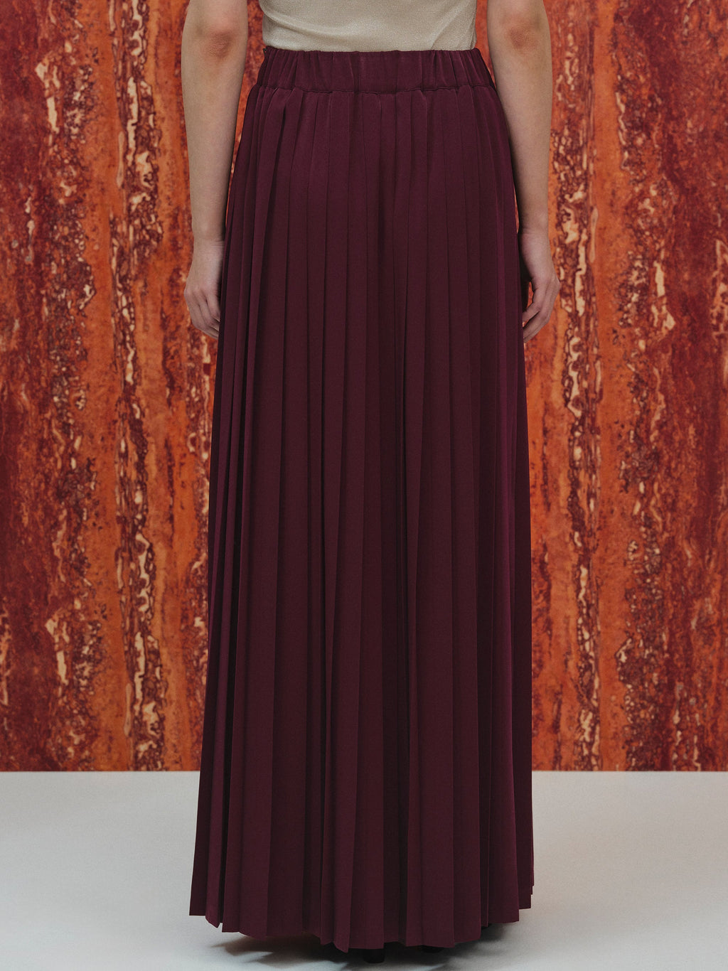 Pleated Maxi Skirt, Burgundy