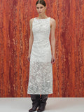 Guipure Lace Midi Dress, White