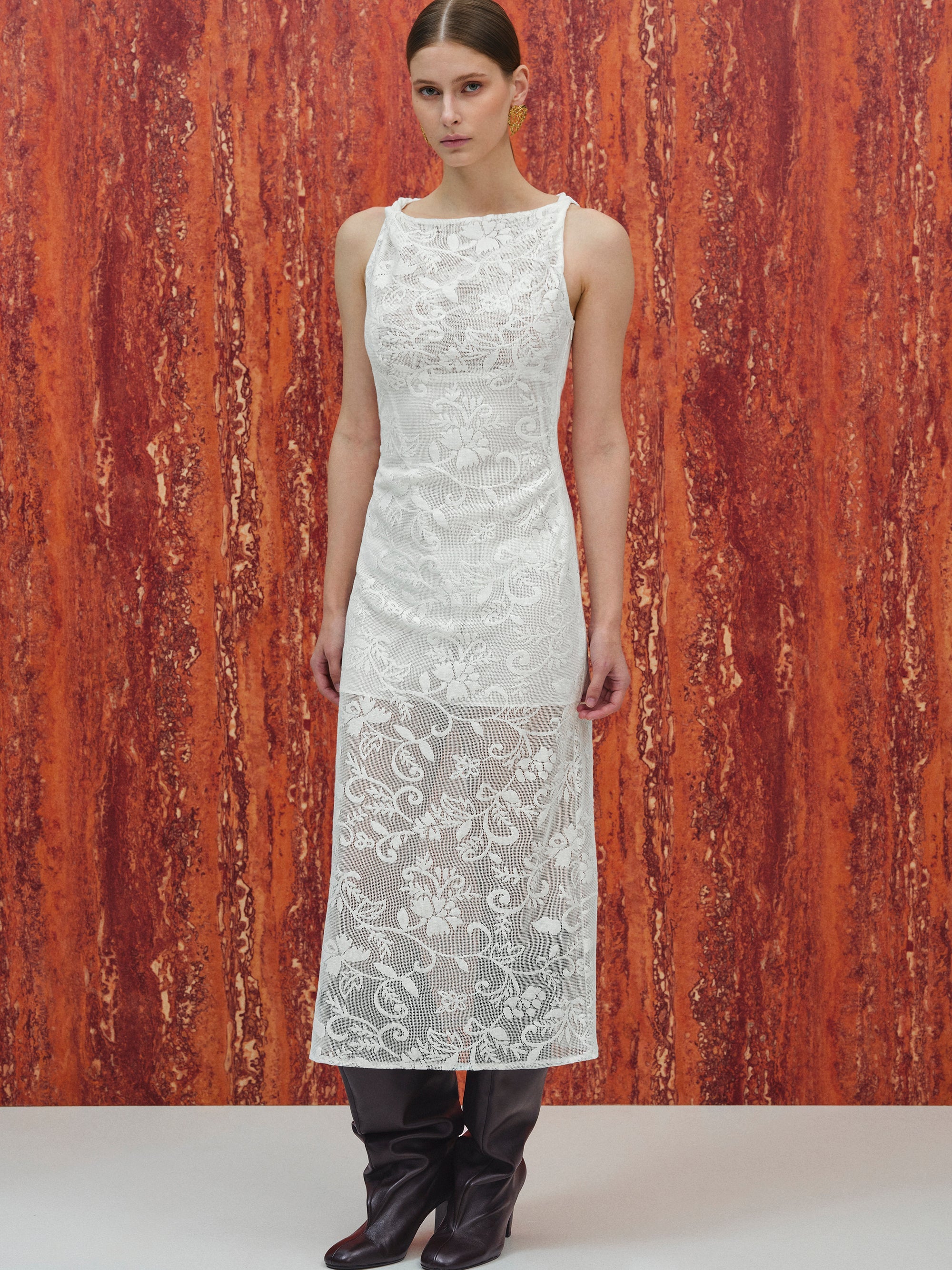 Guipure Lace Midi Dress, White