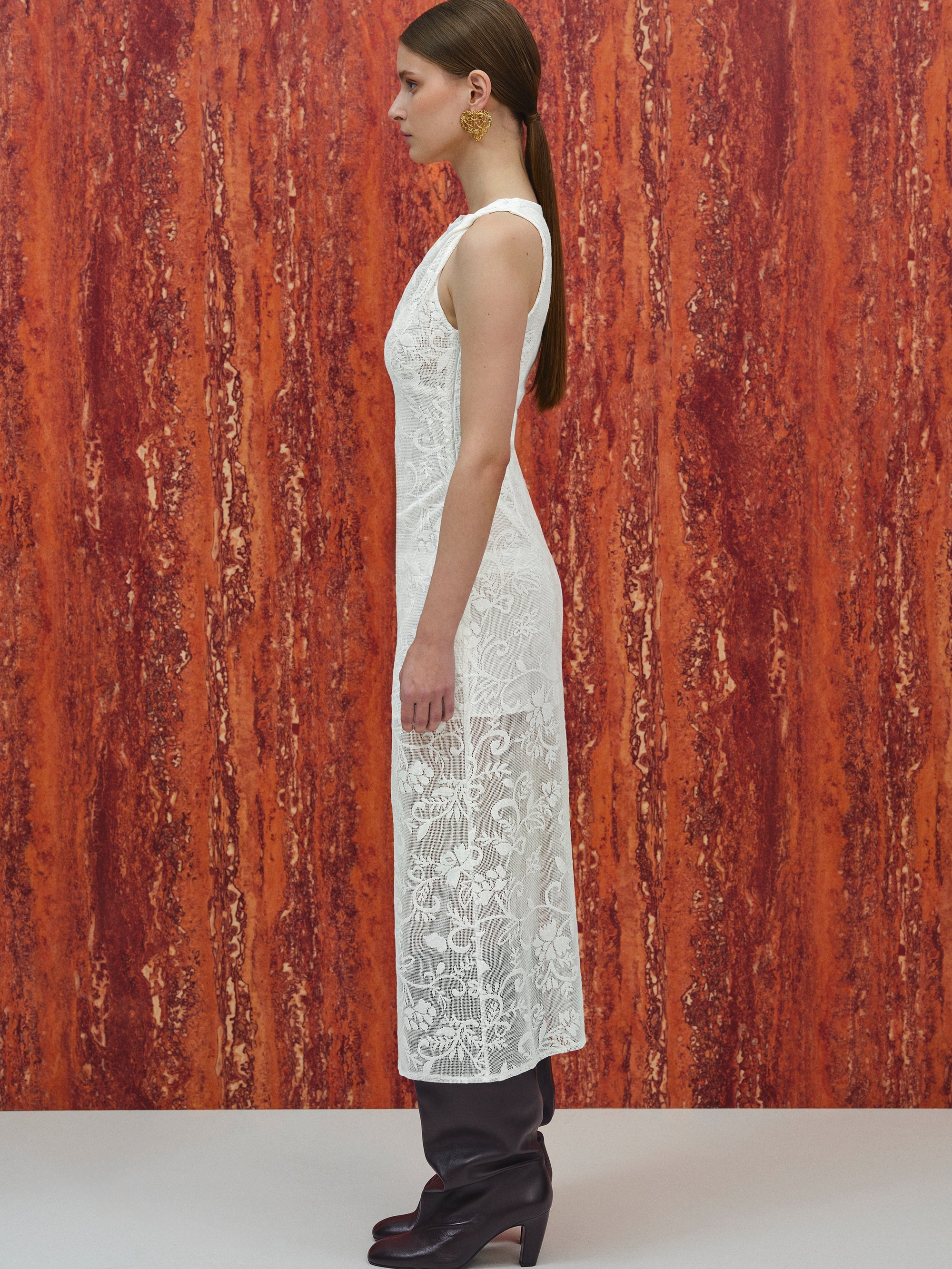 Guipure Lace Midi Dress, White