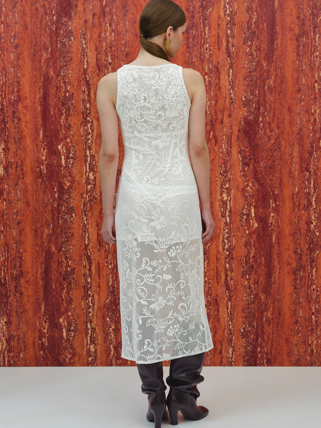 Guipure Lace Midi Dress, White