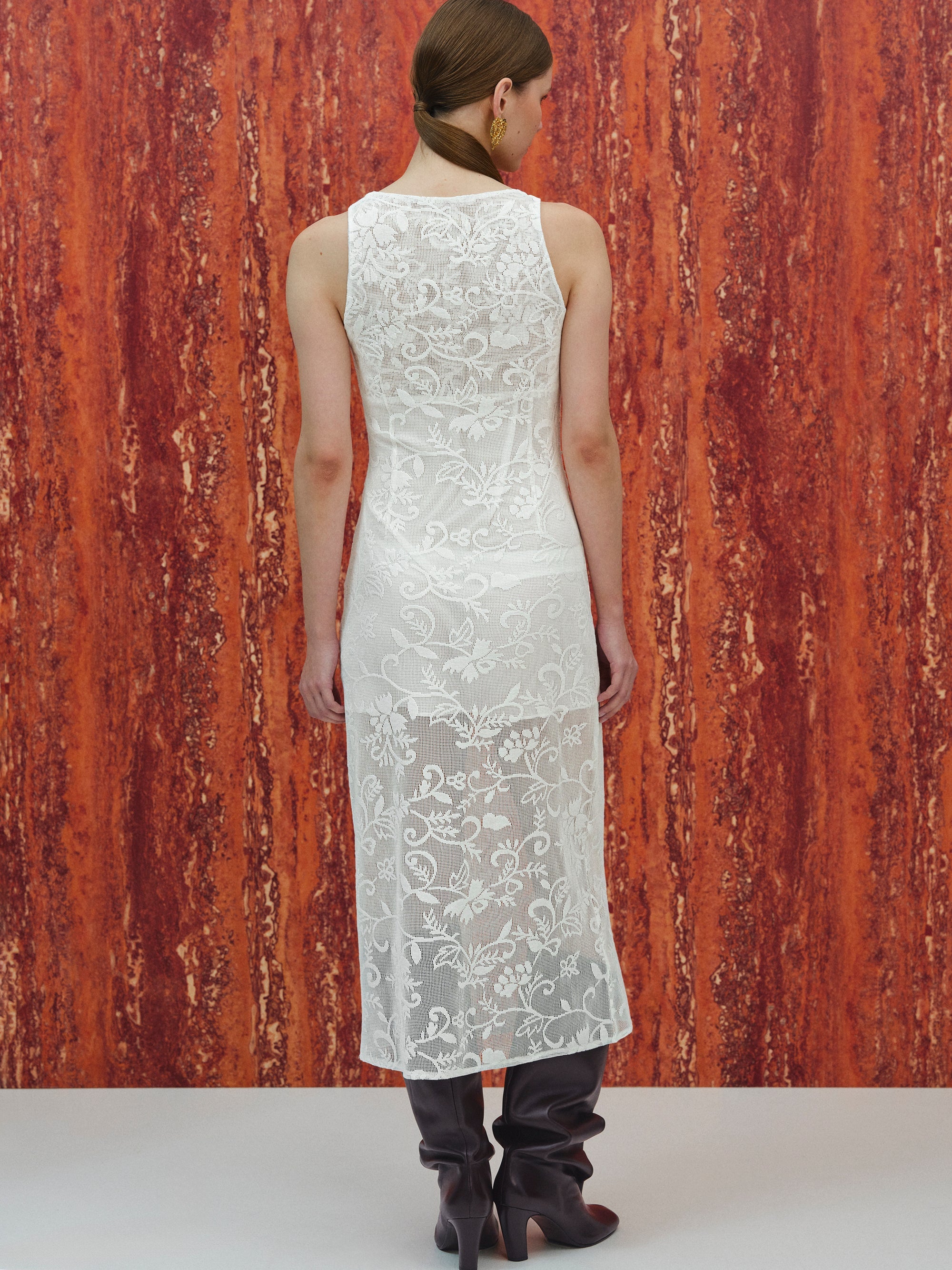 Guipure Lace Midi Dress, White