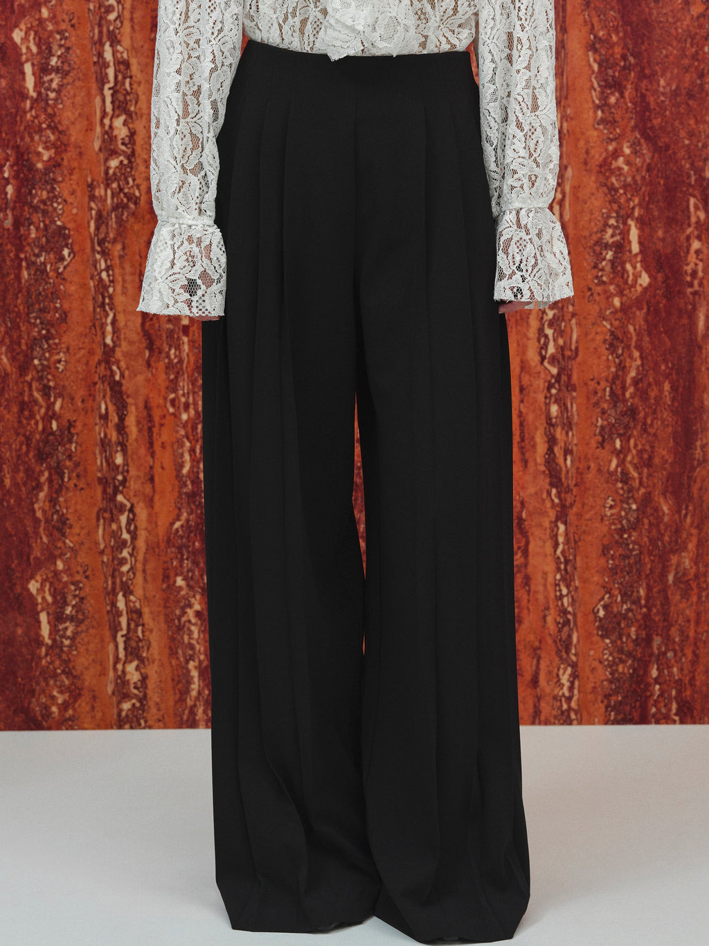 Pleated Long Trousers, Black