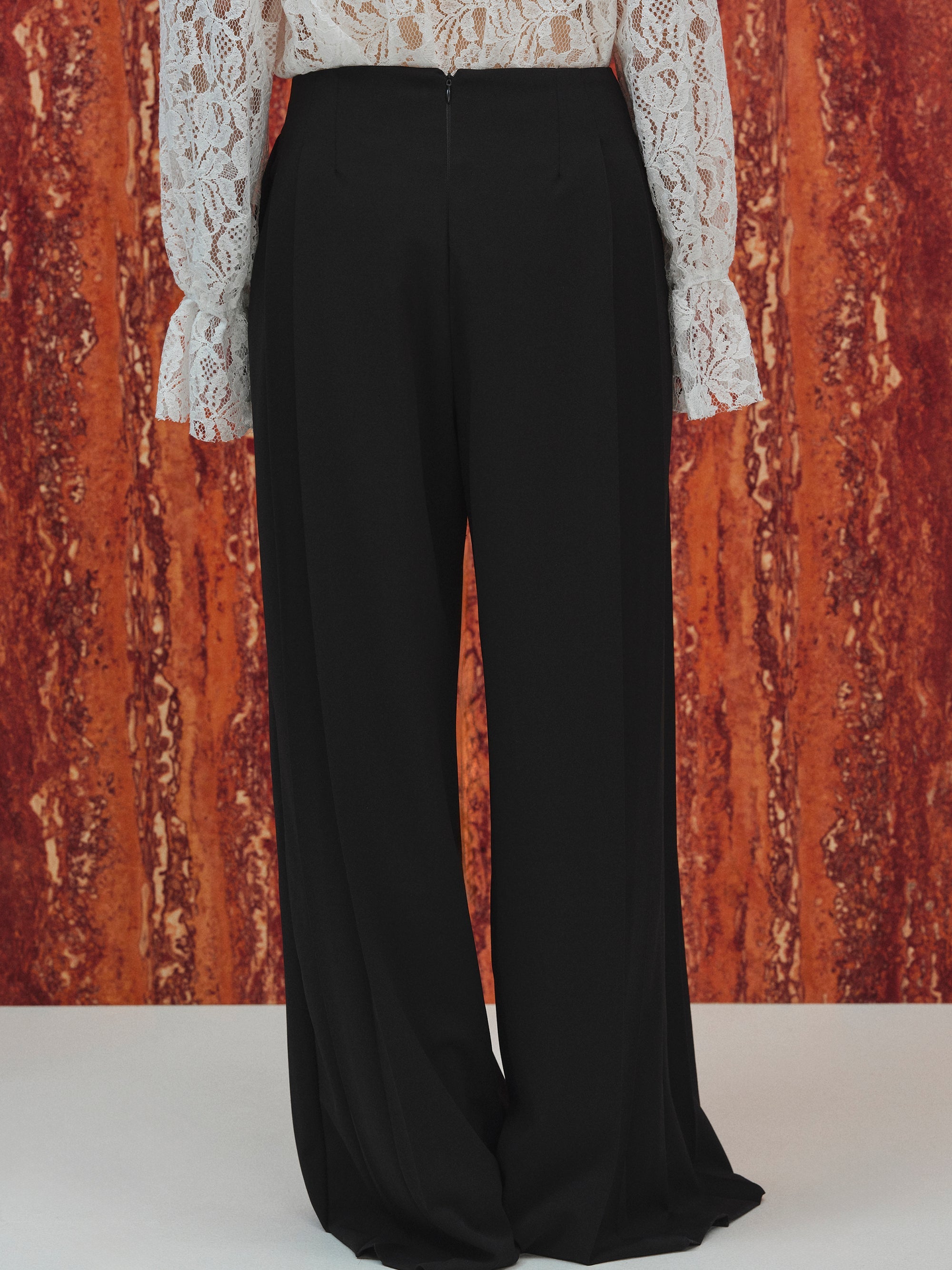 Pleated Long Trousers, Black