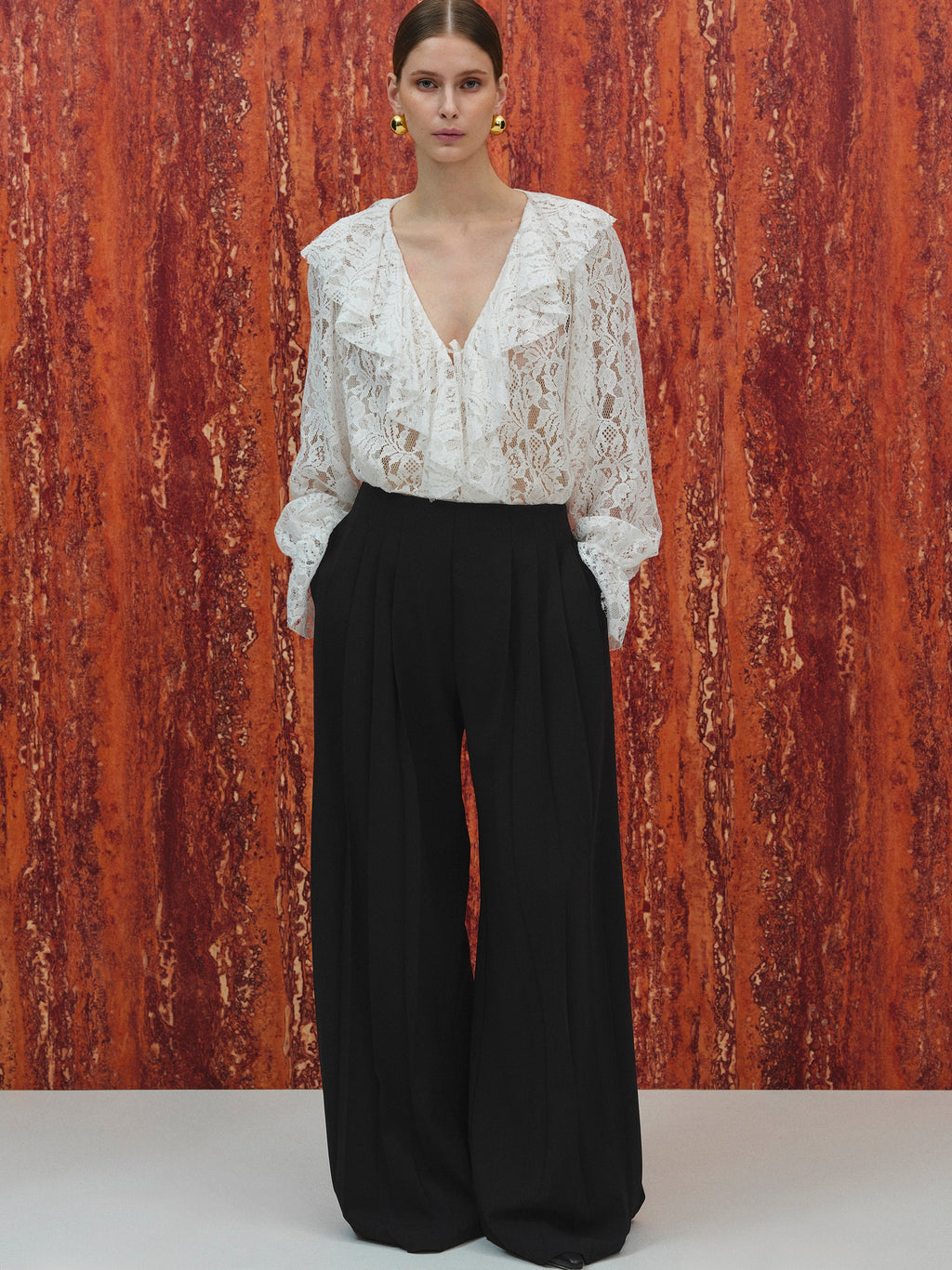 Pleated Long Trousers, Black