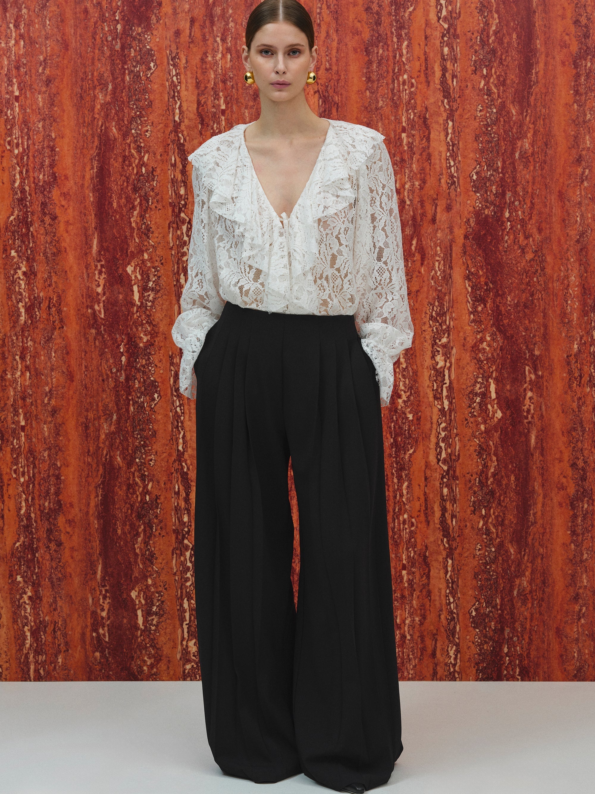 Pleated Long Trousers, Black