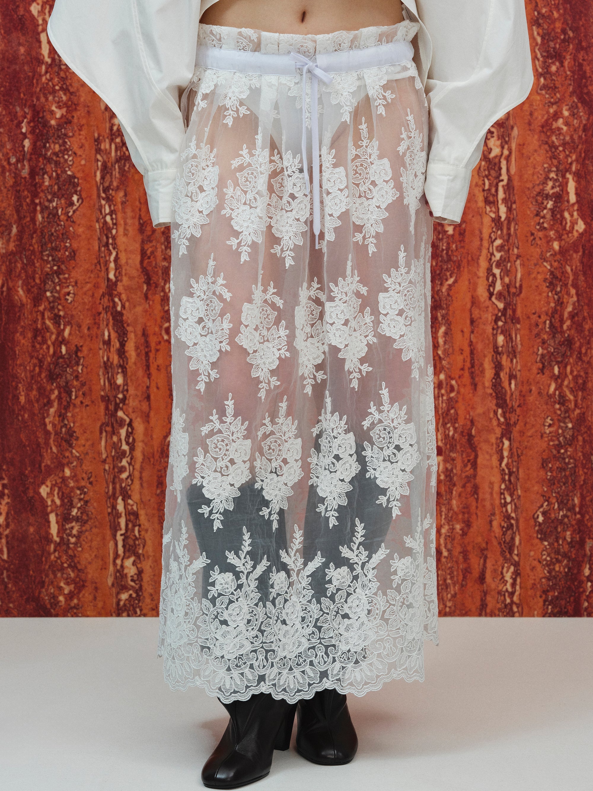 Illustration Lace Tulle Skirt, White