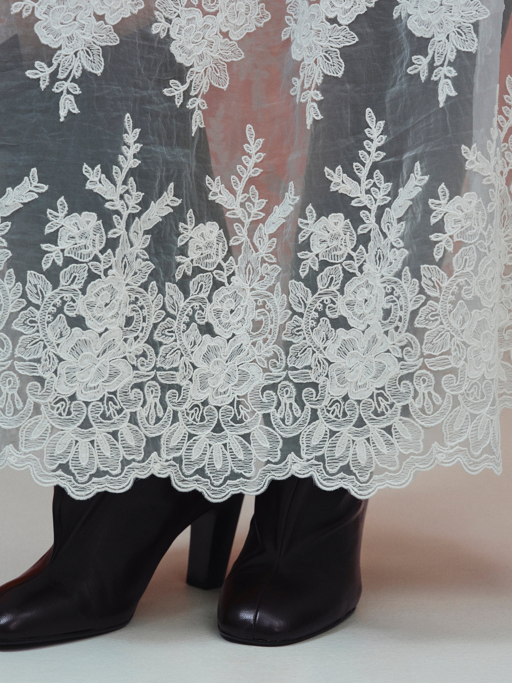 Illustration Lace Tulle Skirt, White