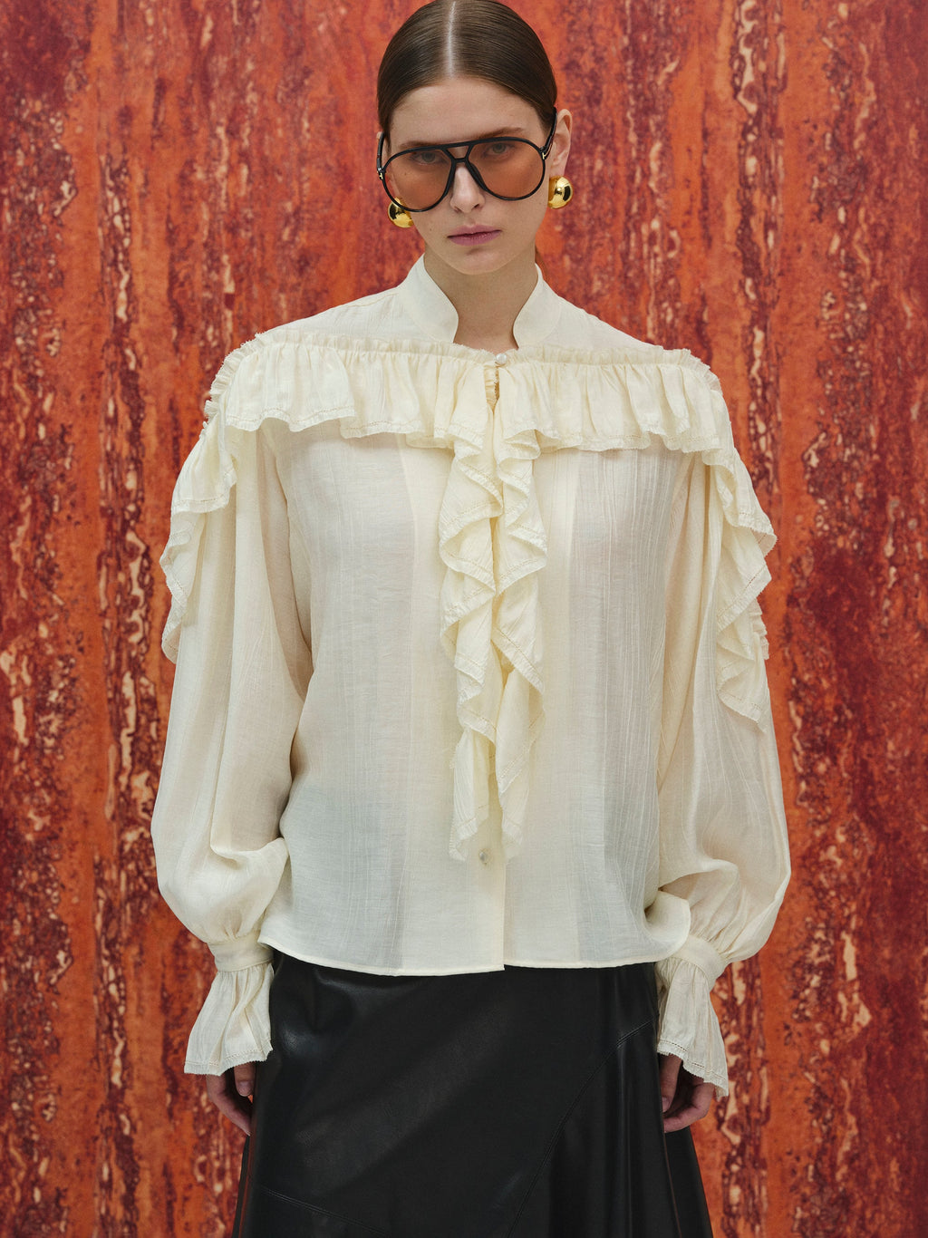 Shirring Blouse, Ecru