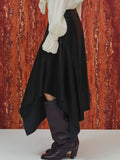 Asymmetrical Drape Faux-Leather Skirt, Black