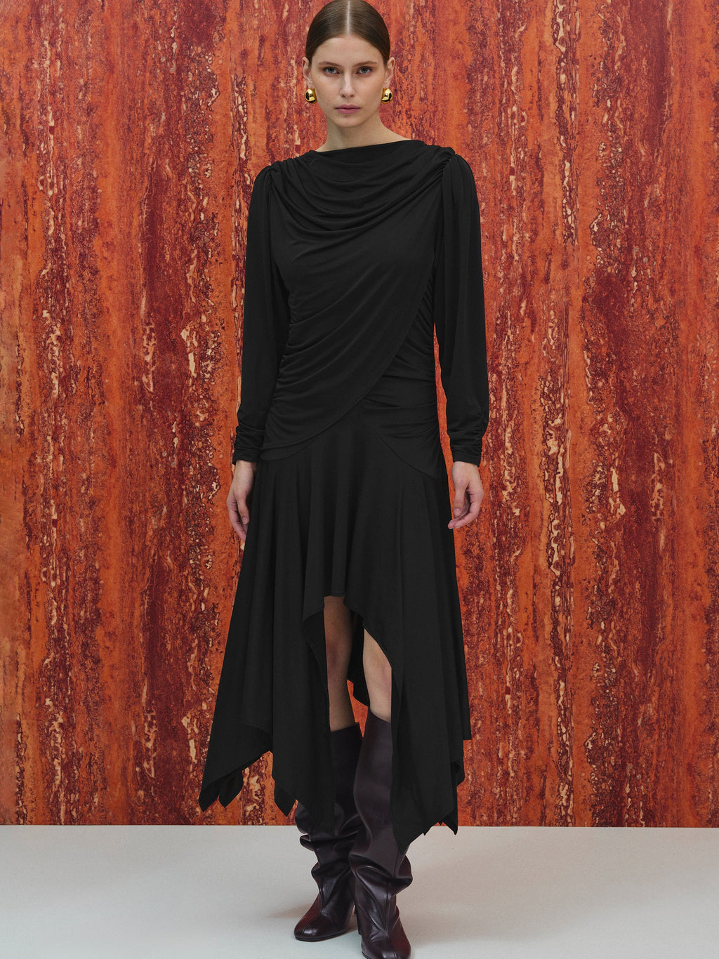 Draped Jersey Dress, Black