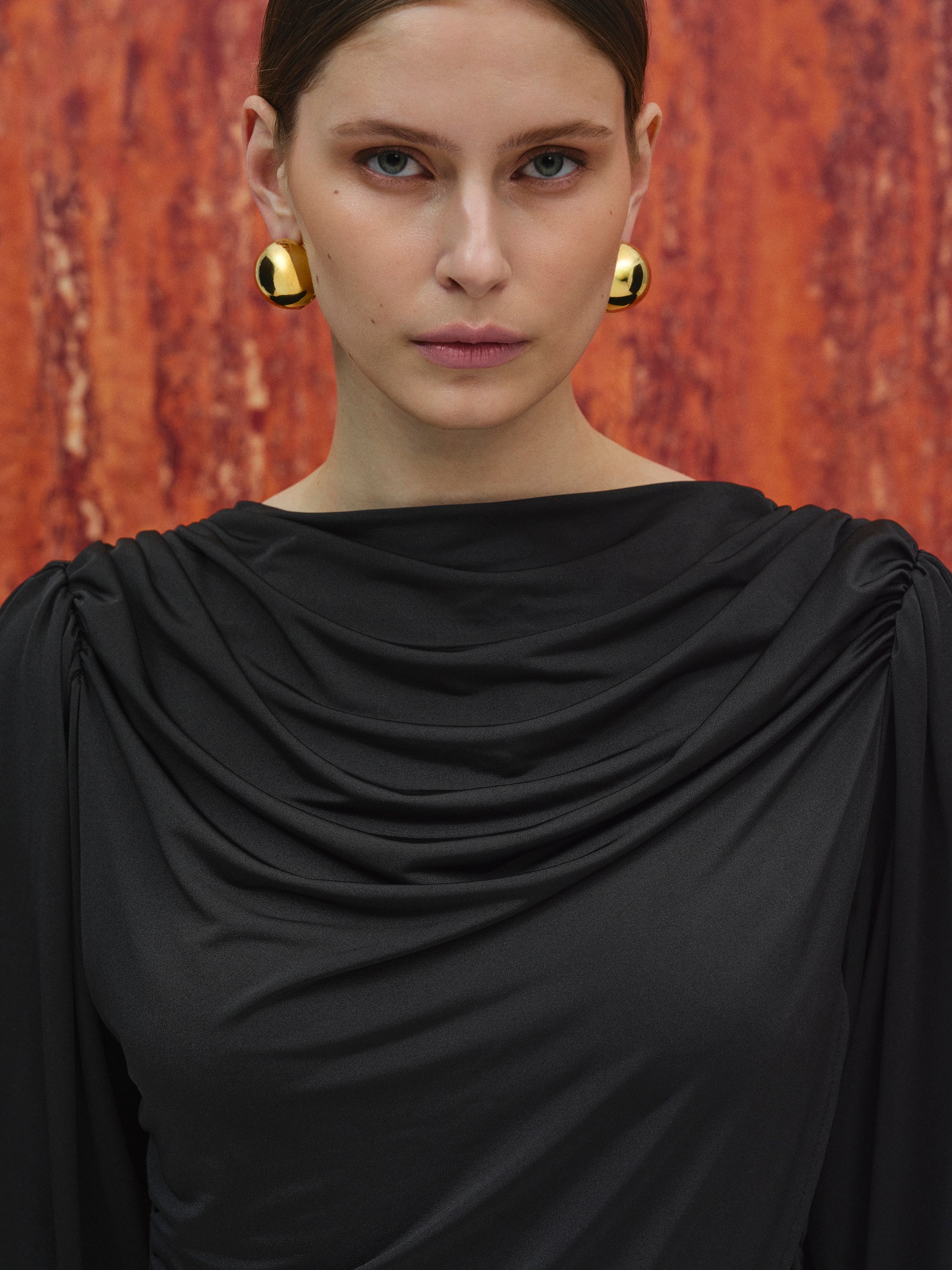 Draped Jersey Dress, Black