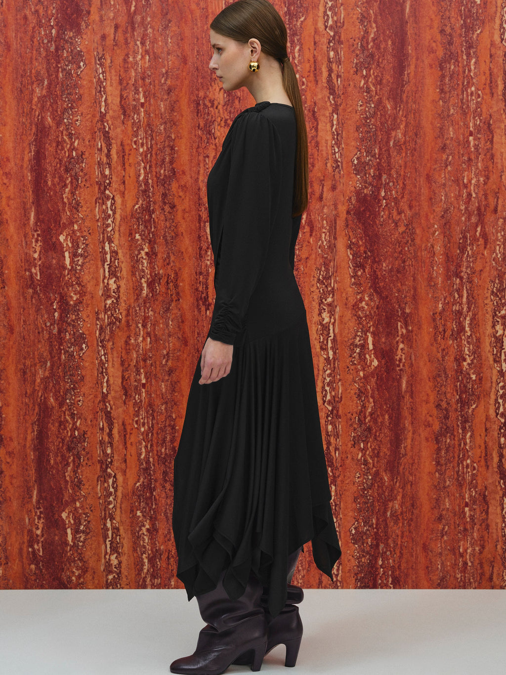 Draped Jersey Dress, Black