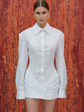 Cinched Waist Shirt Dress, White