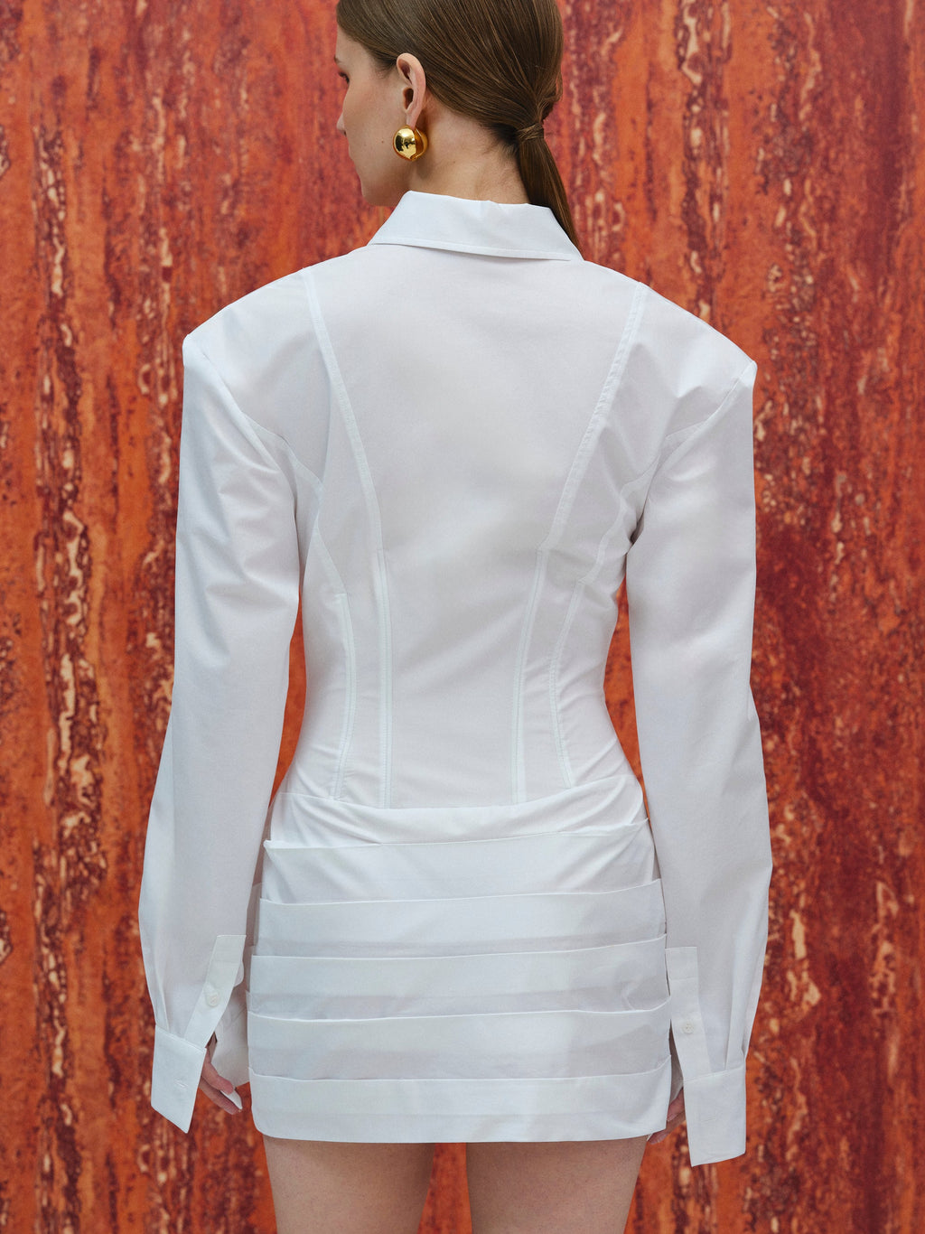 Cinched Waist Shirt Dress, White