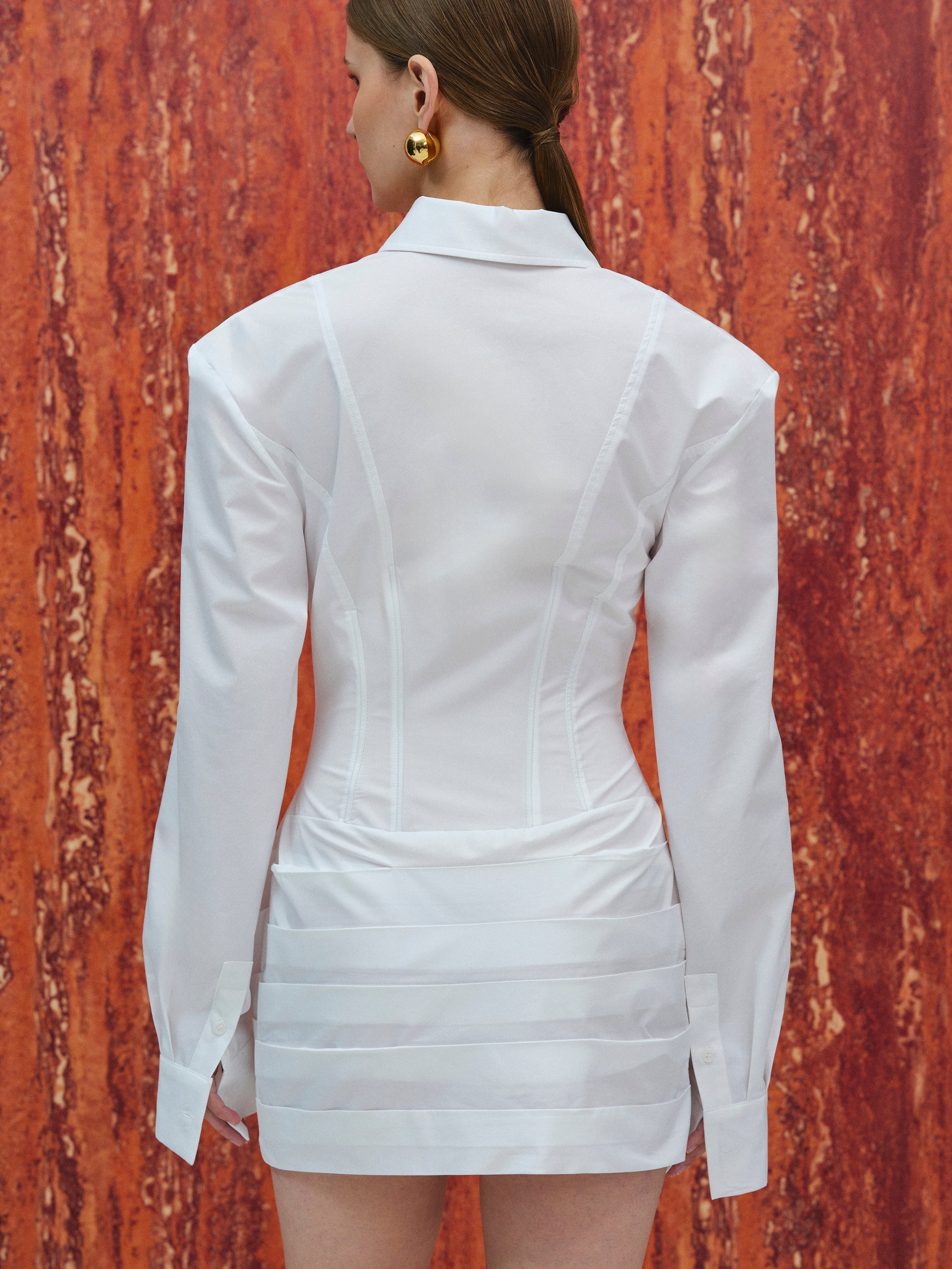 Cinched Waist Shirt Dress, White