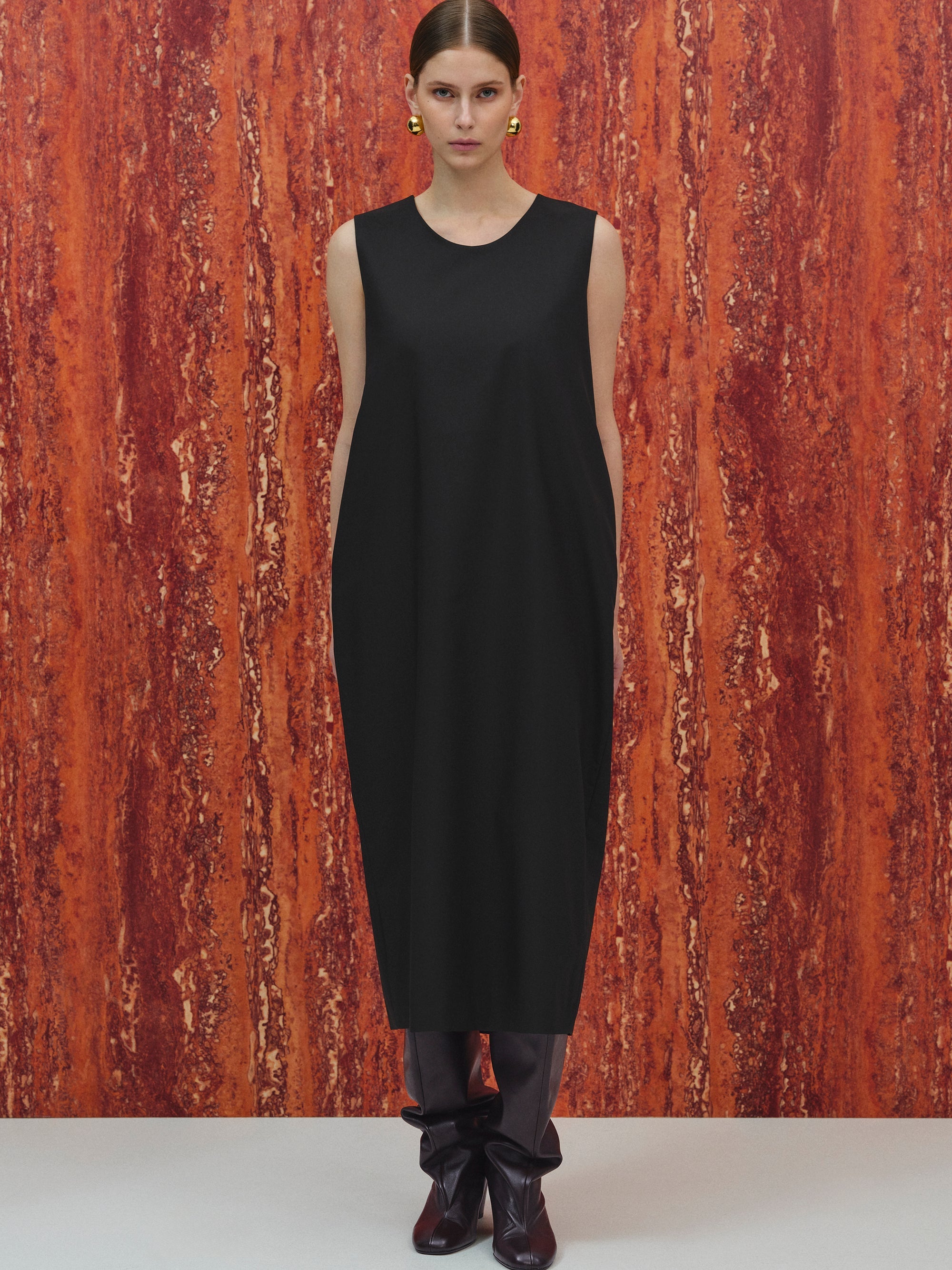 Crepe Midi Dress, Black