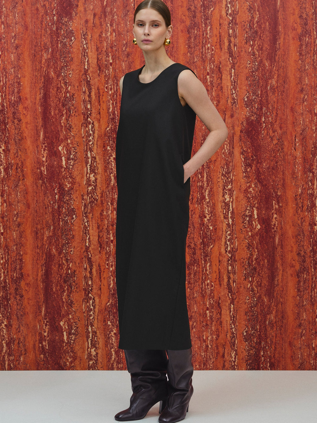 Crepe Midi Dress, Black