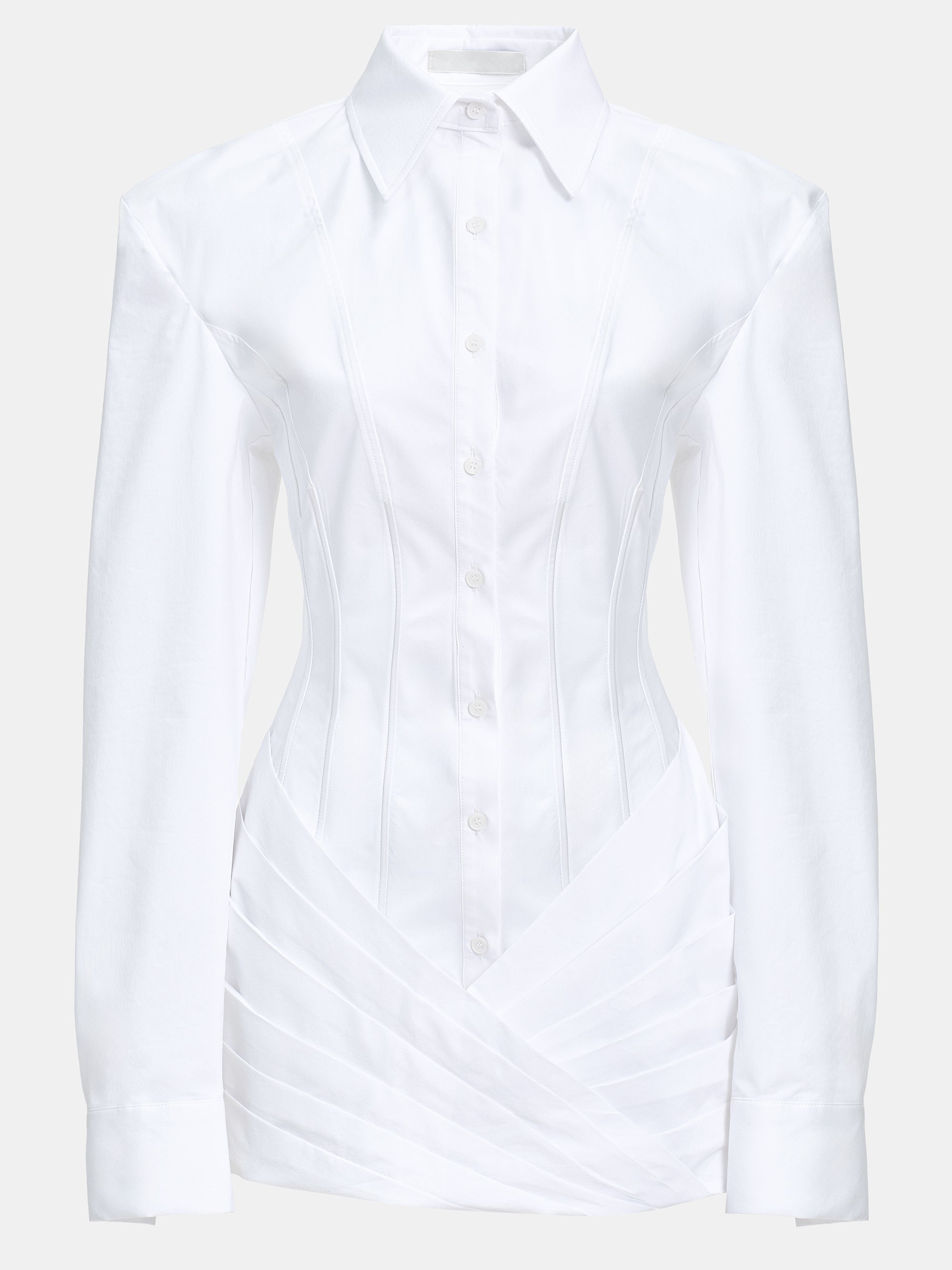 Cinched Waist Shirt Dress, White