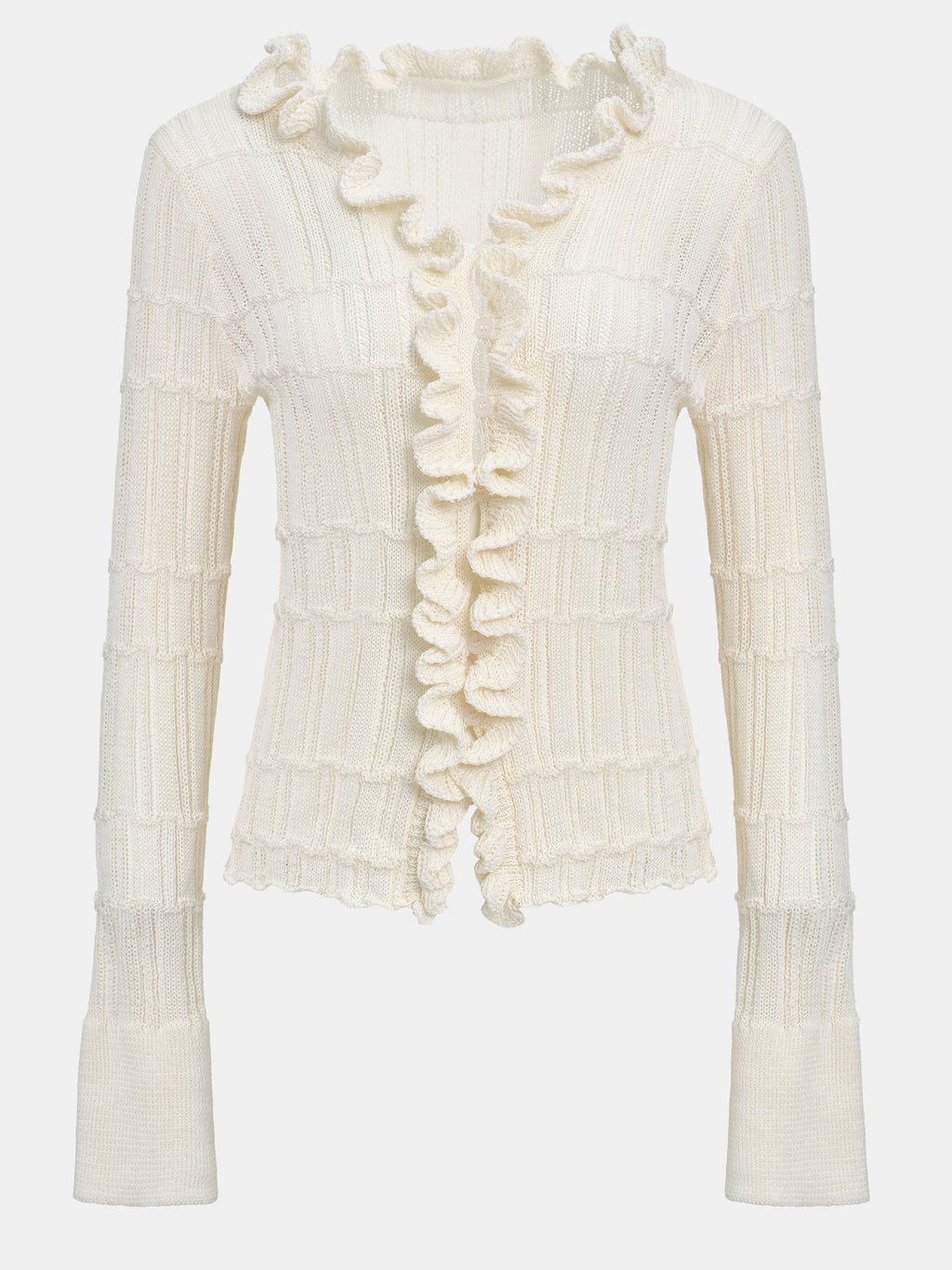Frilled Knit Cardigan, Ivory