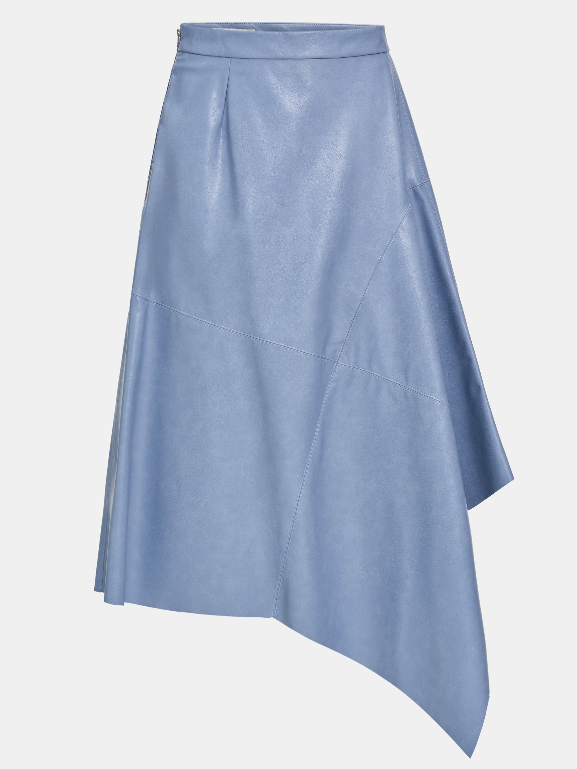 Asymmetrical Drape Faux-Leather Skirt, Cerulean