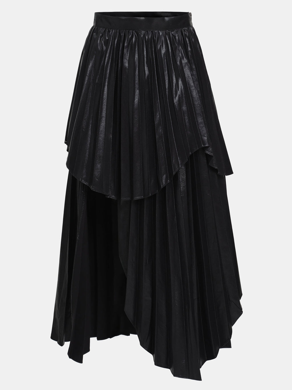 Pleated Faux-Leather Skirt, Black