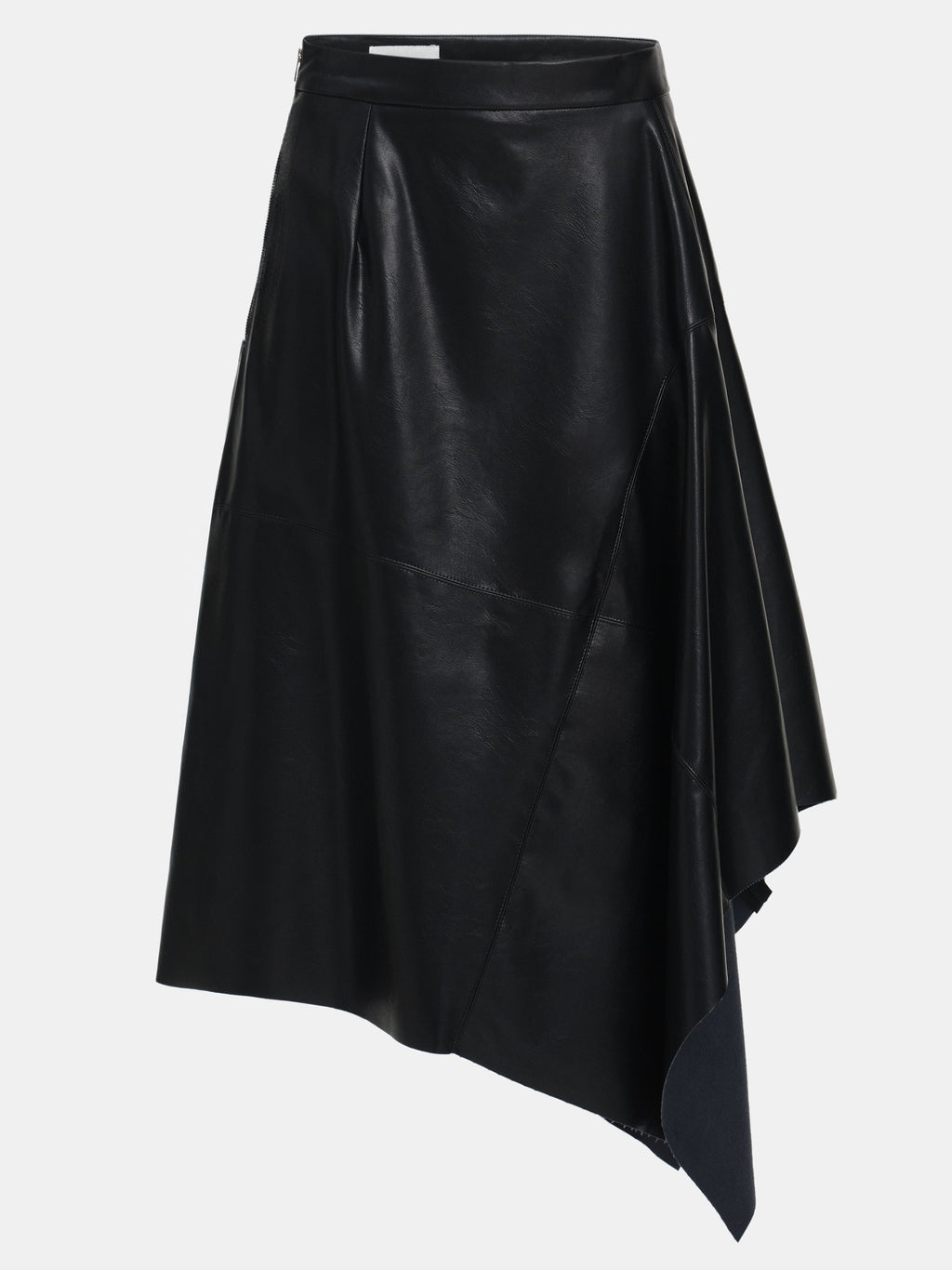Asymmetrical Drape Faux-Leather Skirt, Black