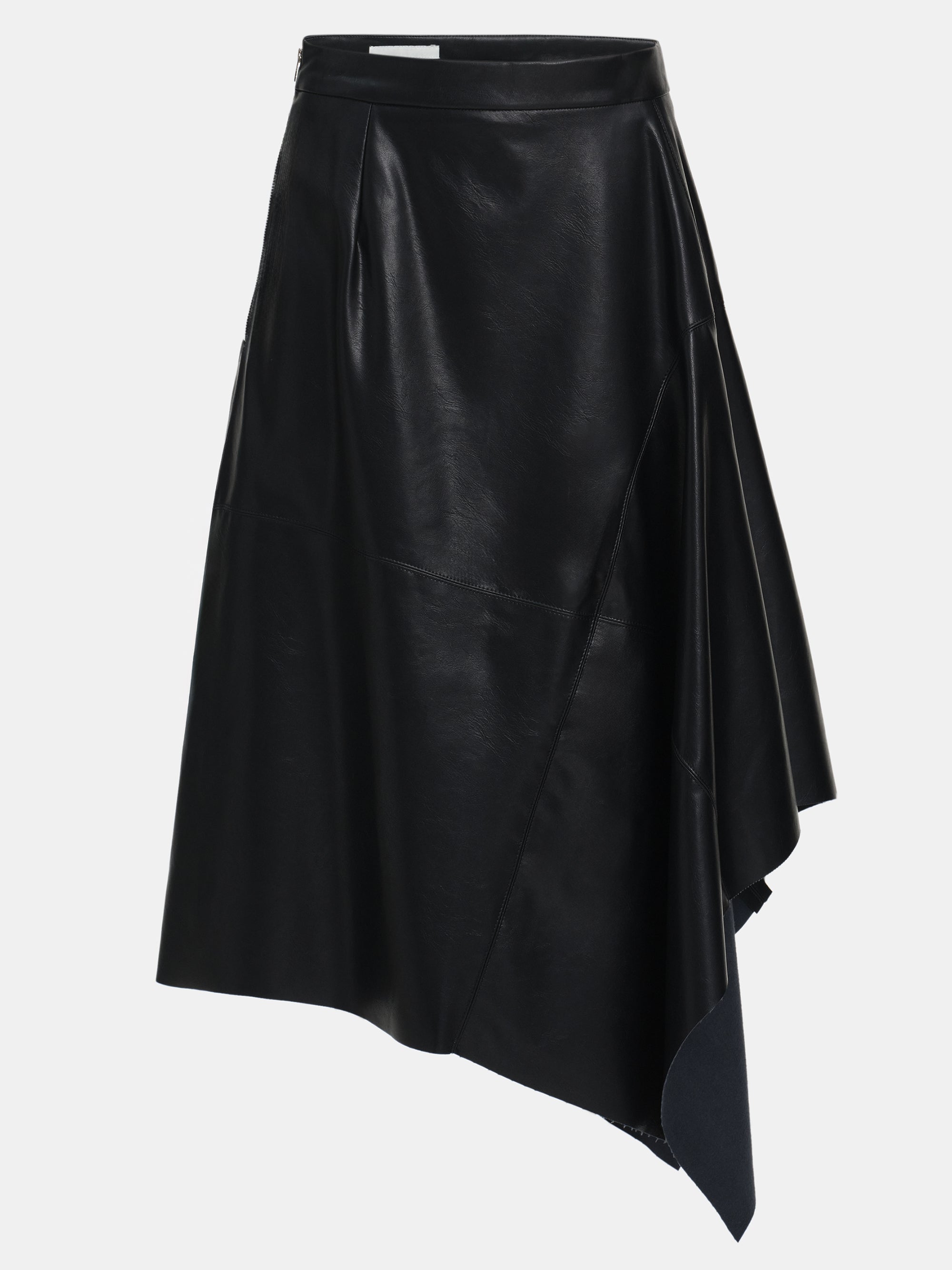 Asymmetrical Drape Faux-Leather Skirt, Black
