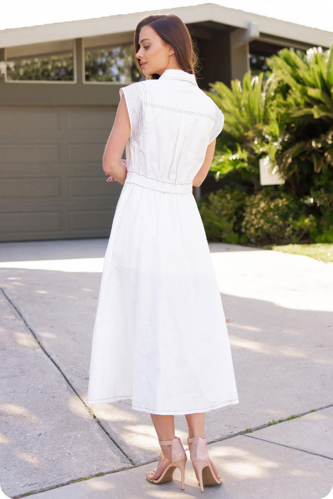 Sleeveless Midi Dress in Off White